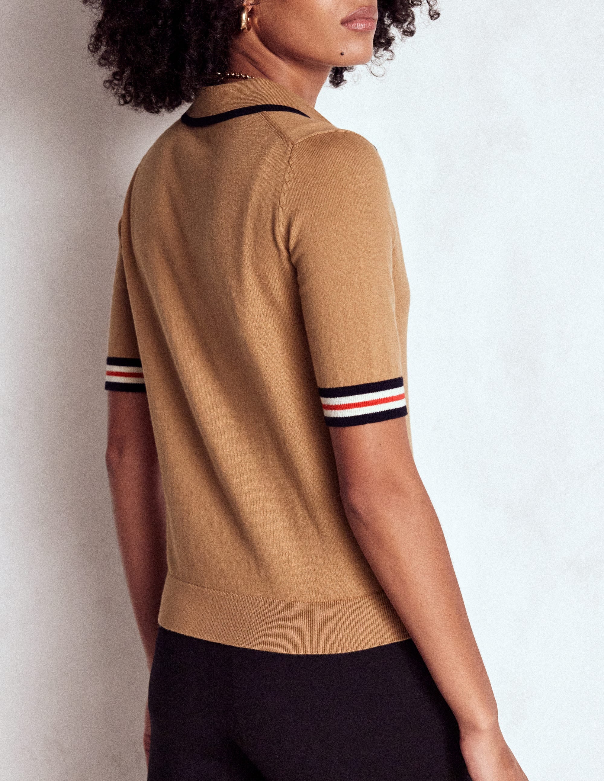 Cotton Henley T-shirt-Camel Melange - Image 3