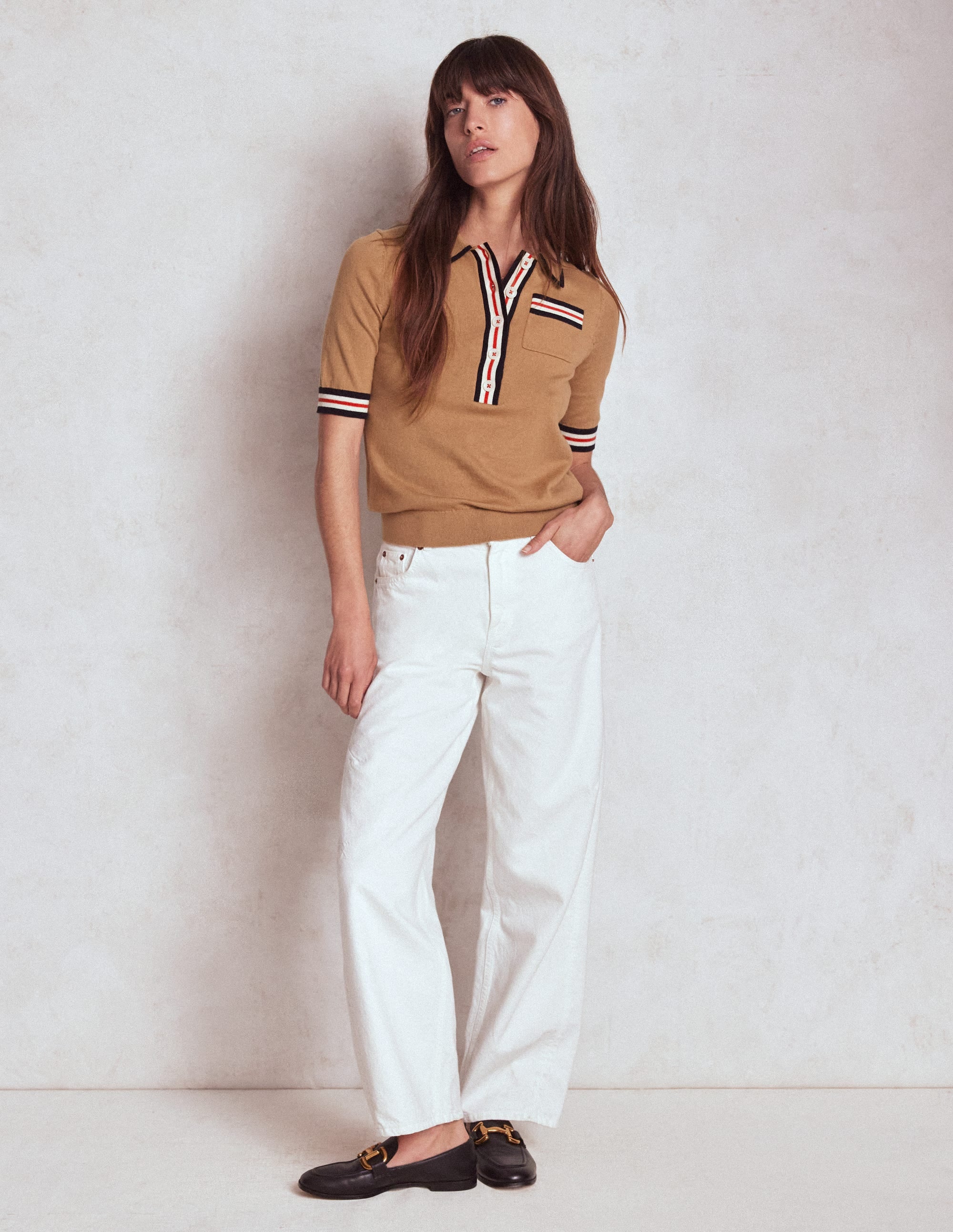 Cotton Henley T-shirt-Camel Melange - Image 4