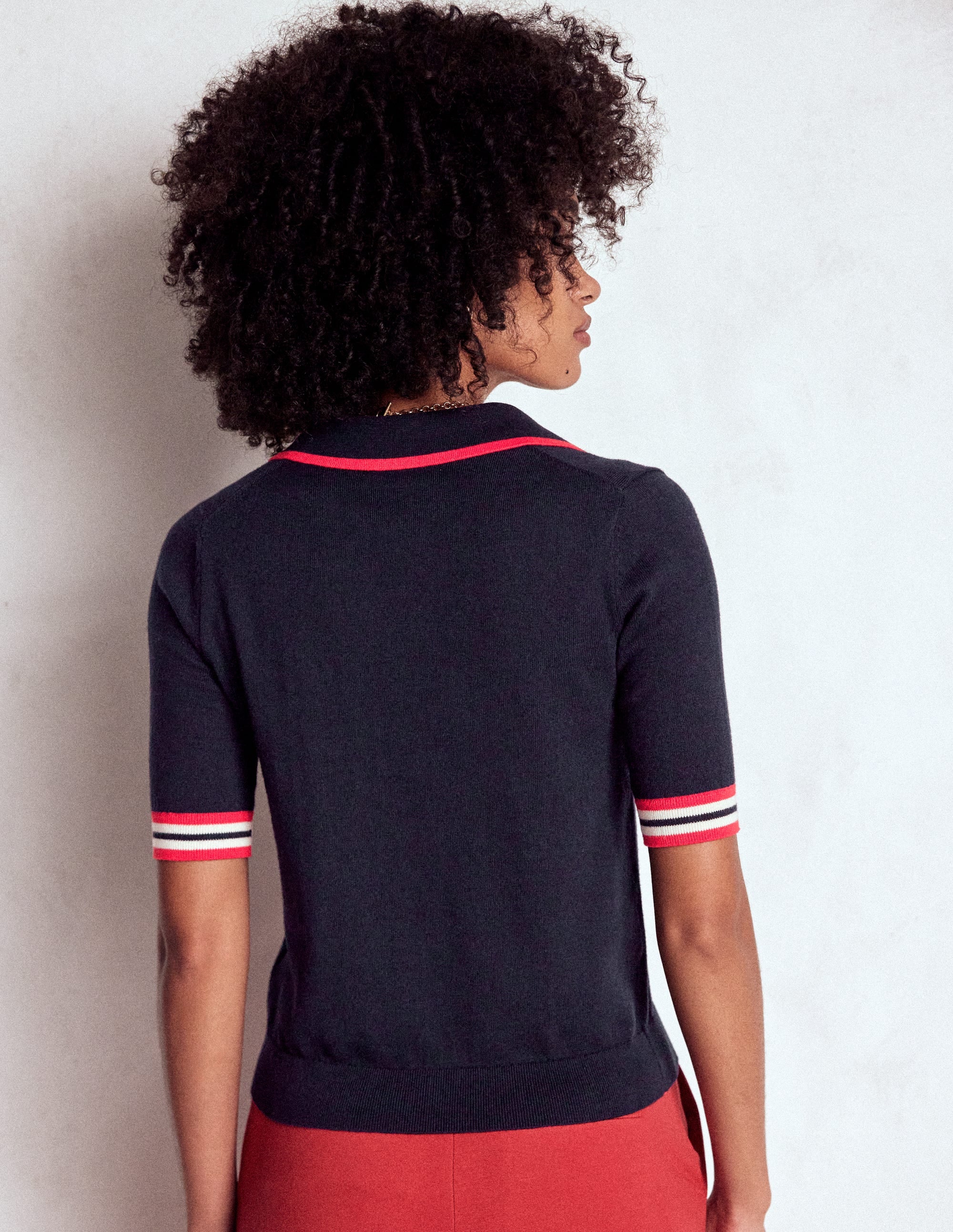 Cotton Henley T-shirt-Navy - Image 3