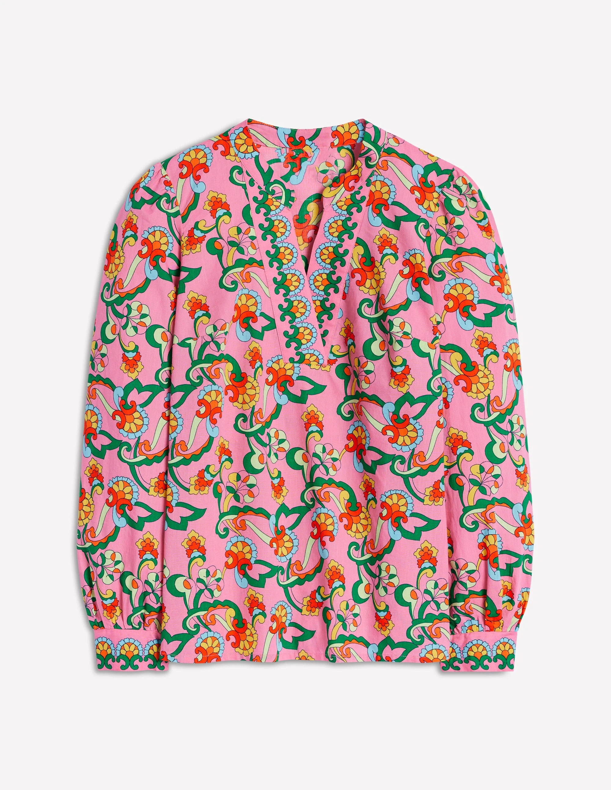 Cotton Notch Neck Top-Pink Rose, Foliage Trail - Image 6