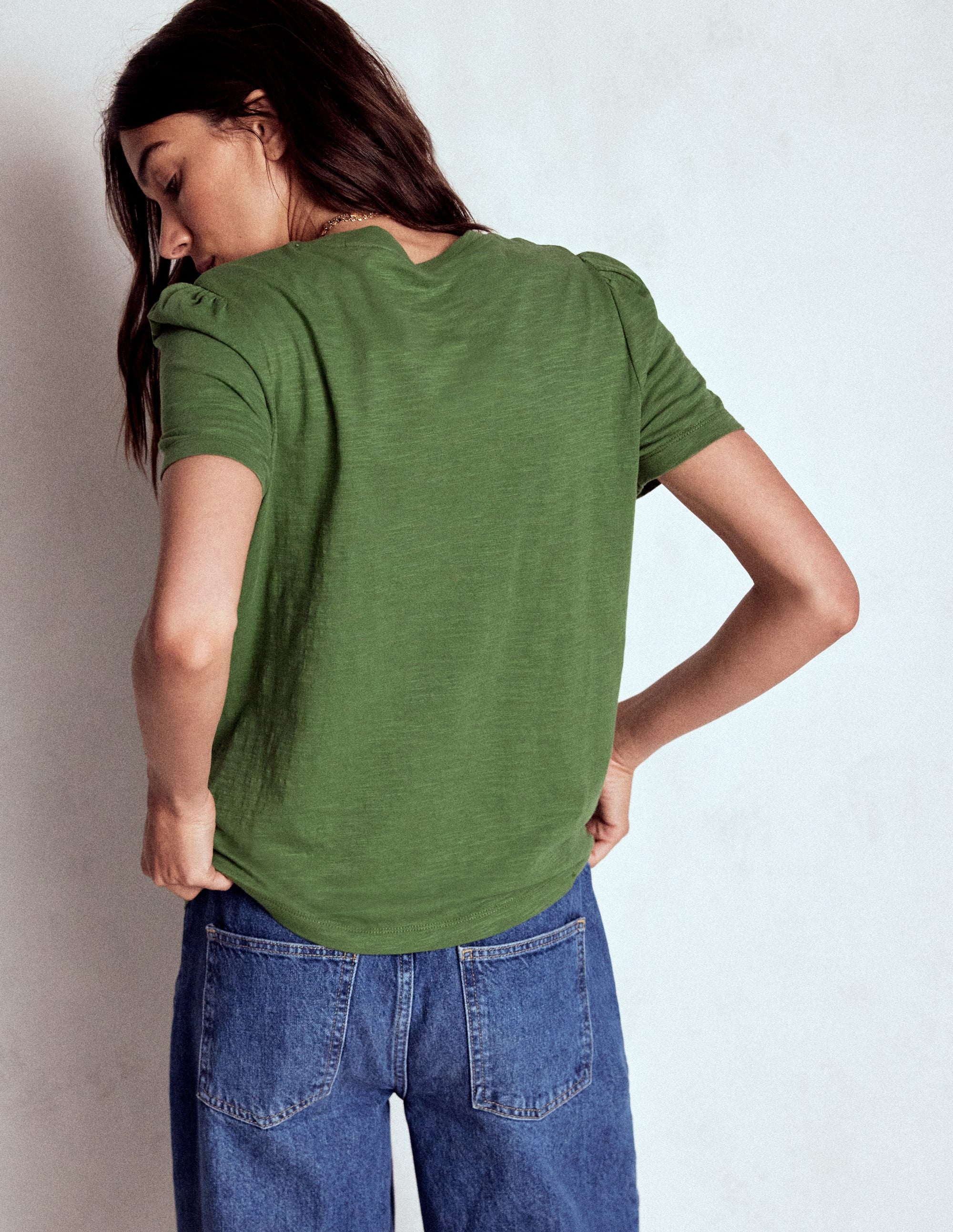 Cotton Puff Sleeve T-Shirt-Safari Green - Image 3
