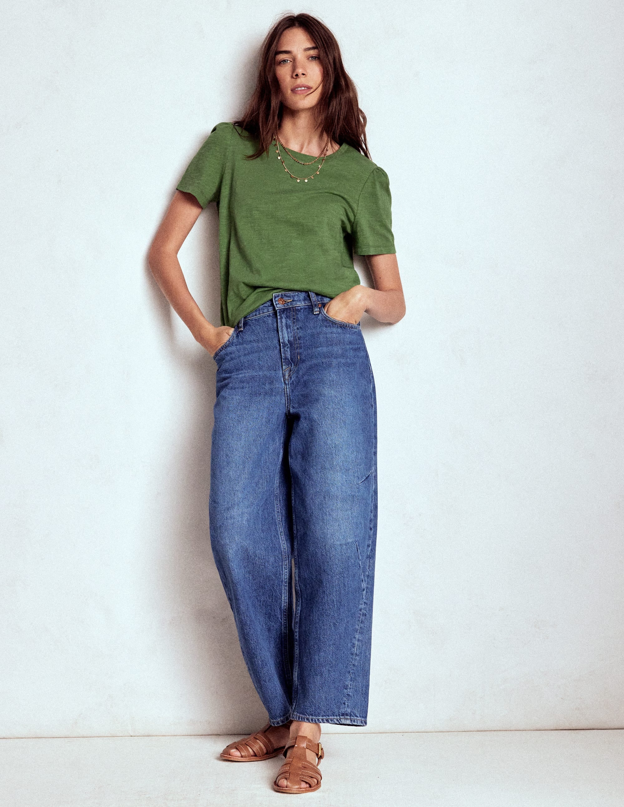 Cotton Puff Sleeve T-Shirt-Safari Green - Image 4