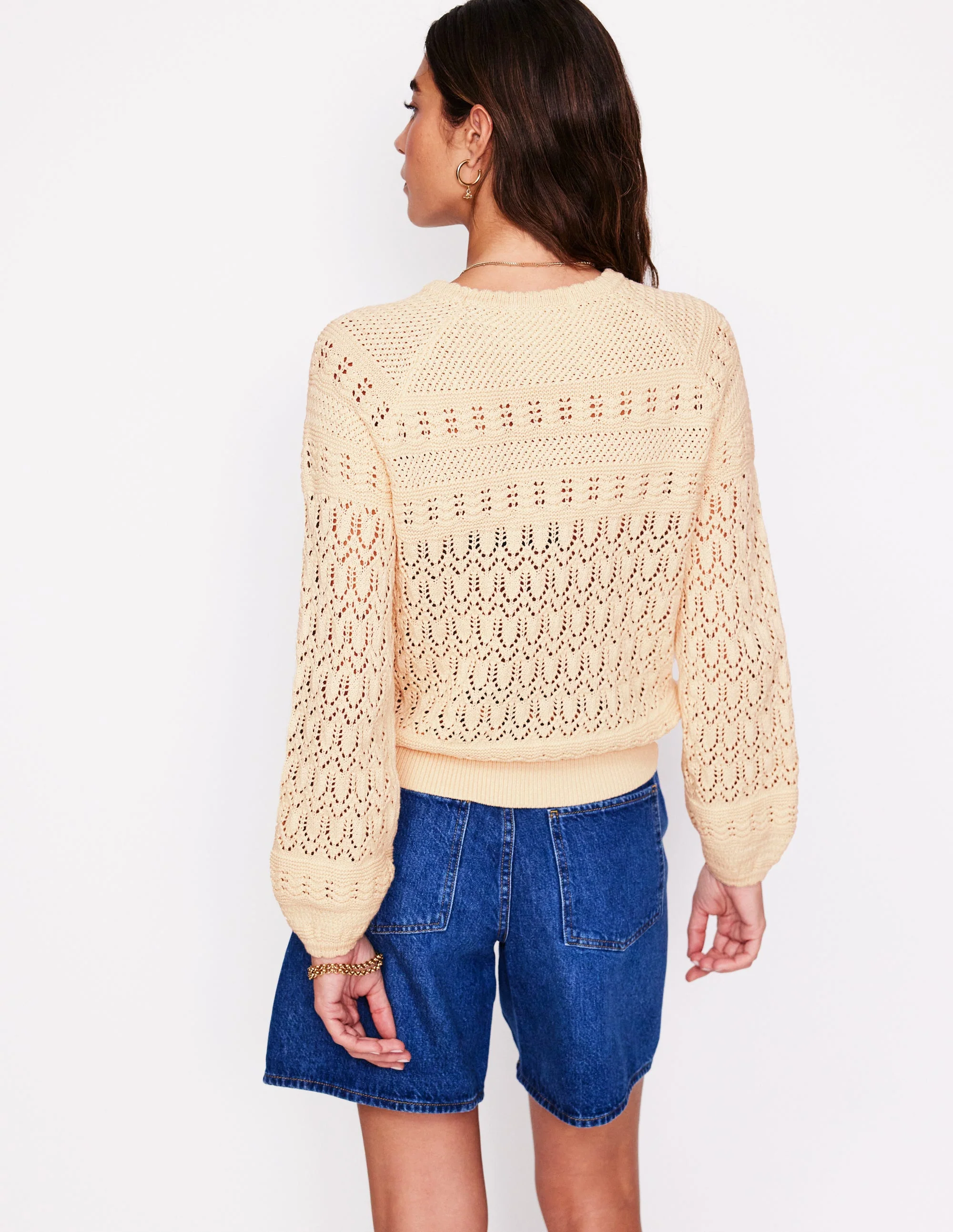 Cotton Stitch Crew Jumper-Warm Ivory - Image 3