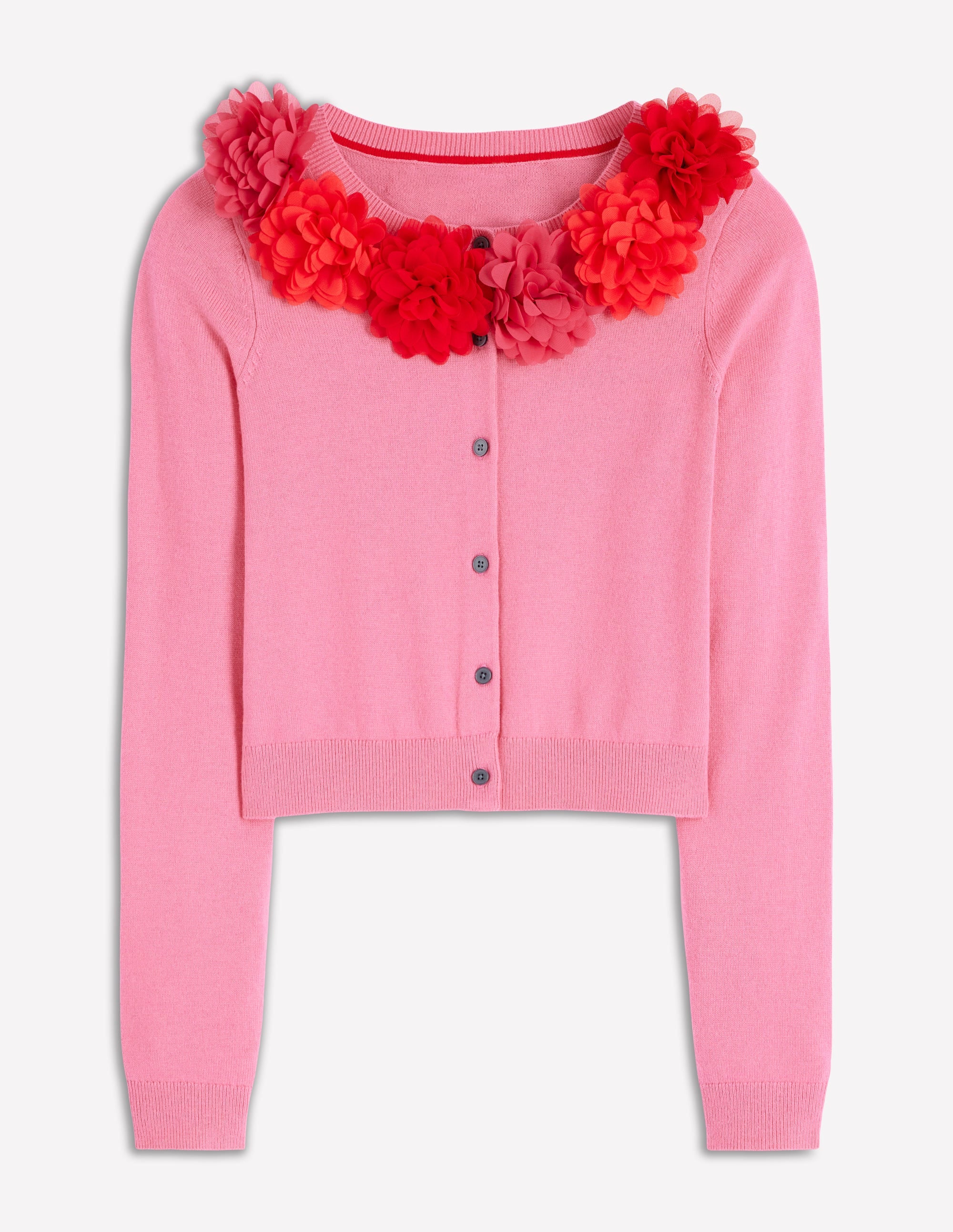 Crew Neck Cropped Cardigan-Pink Ribbon - Image 7