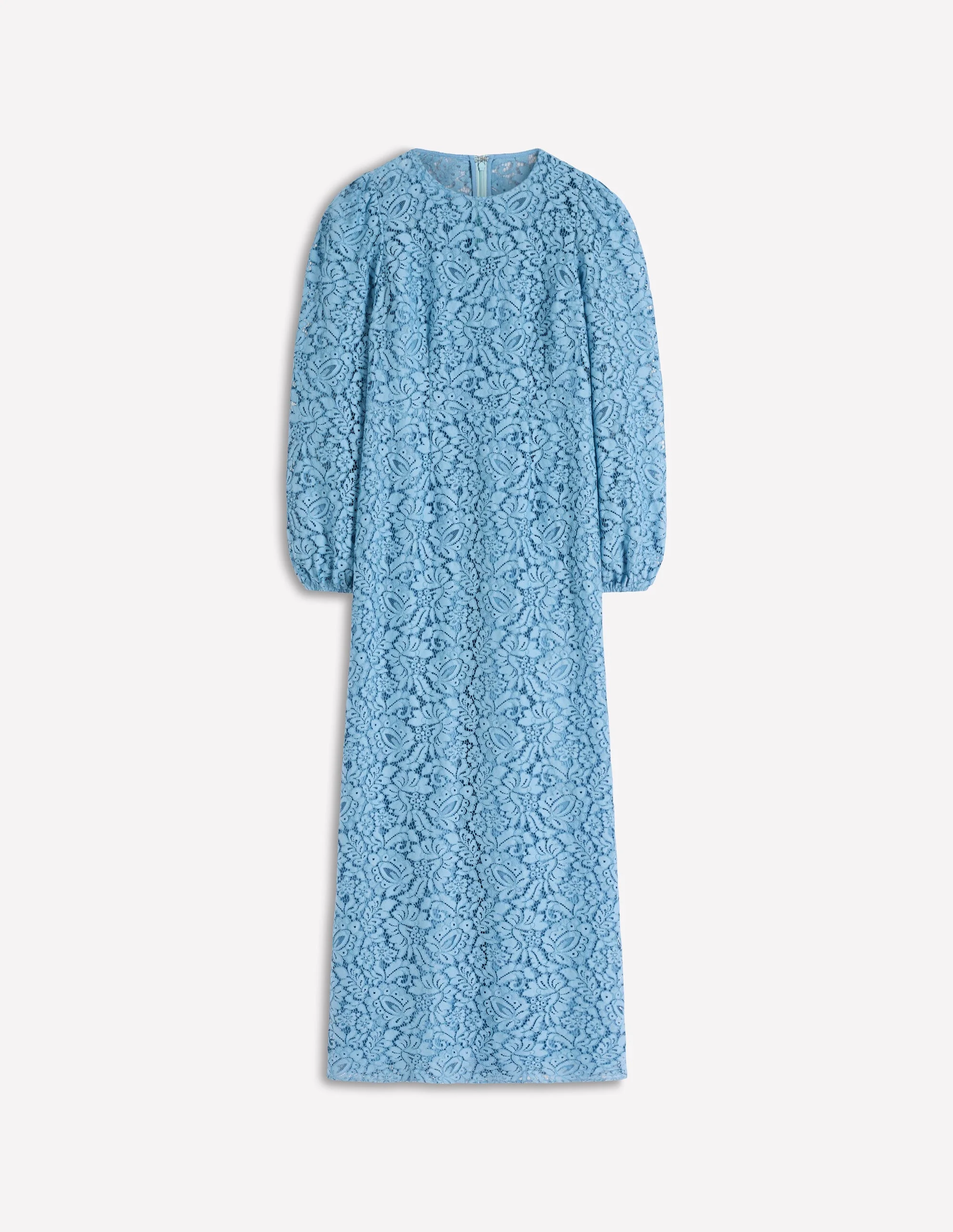 Crew Neck Lace Midi Dress-Blue - Image 5