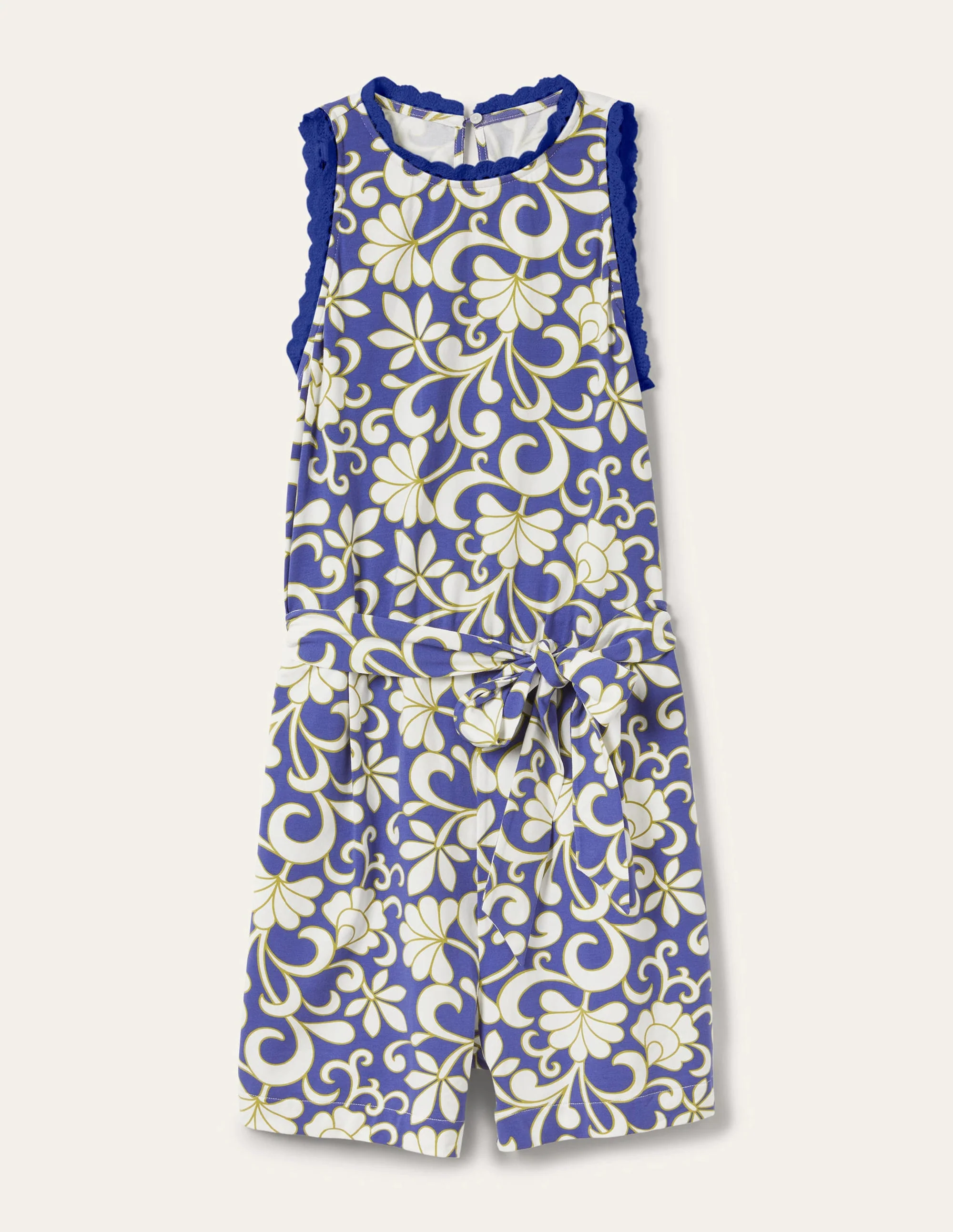 Crochet Detail Jersey Playsuit-Atlantic Ocean, Abstract Petal - Image 9