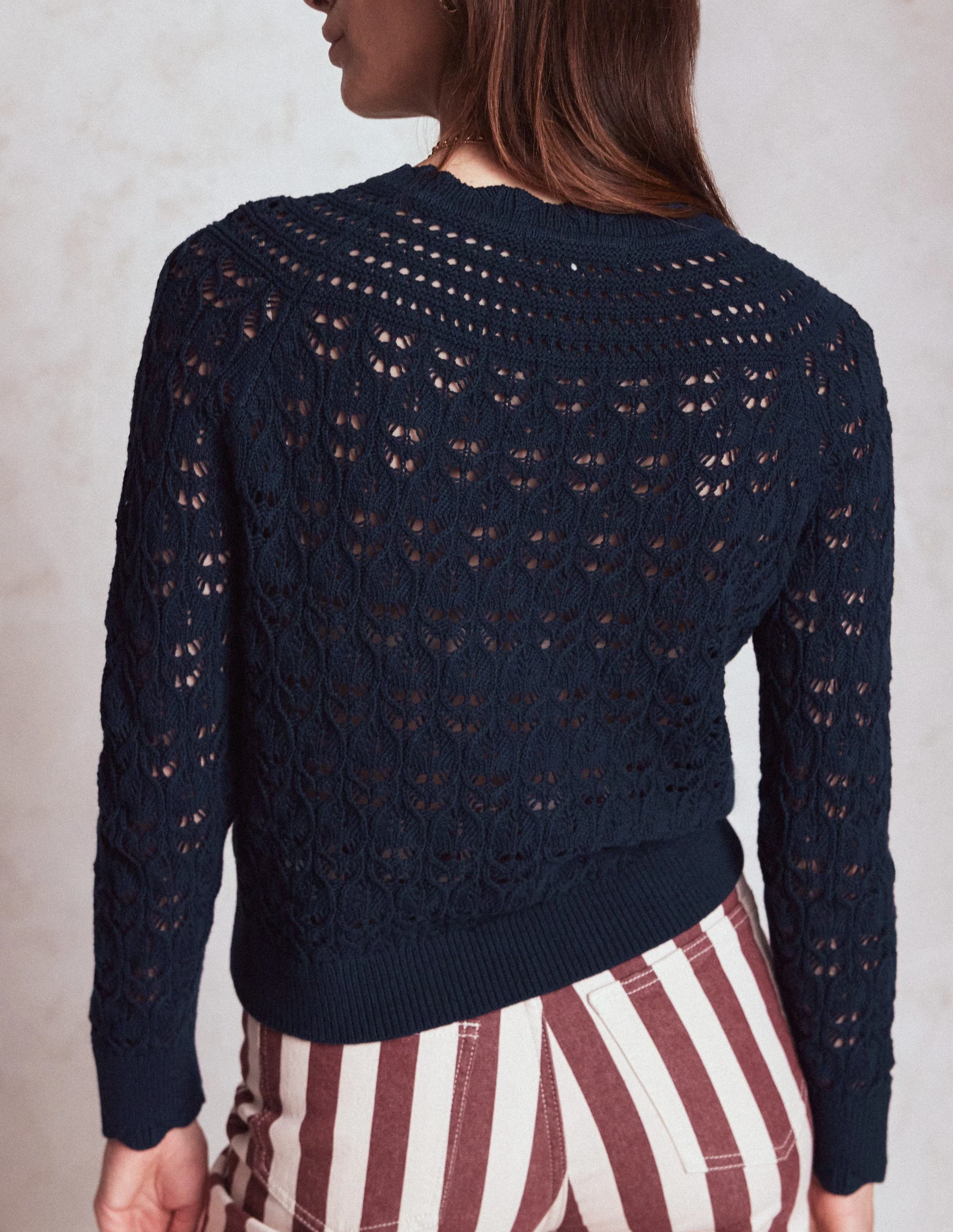 Crochet Mix Stitch Jumper-Navy - Image 3