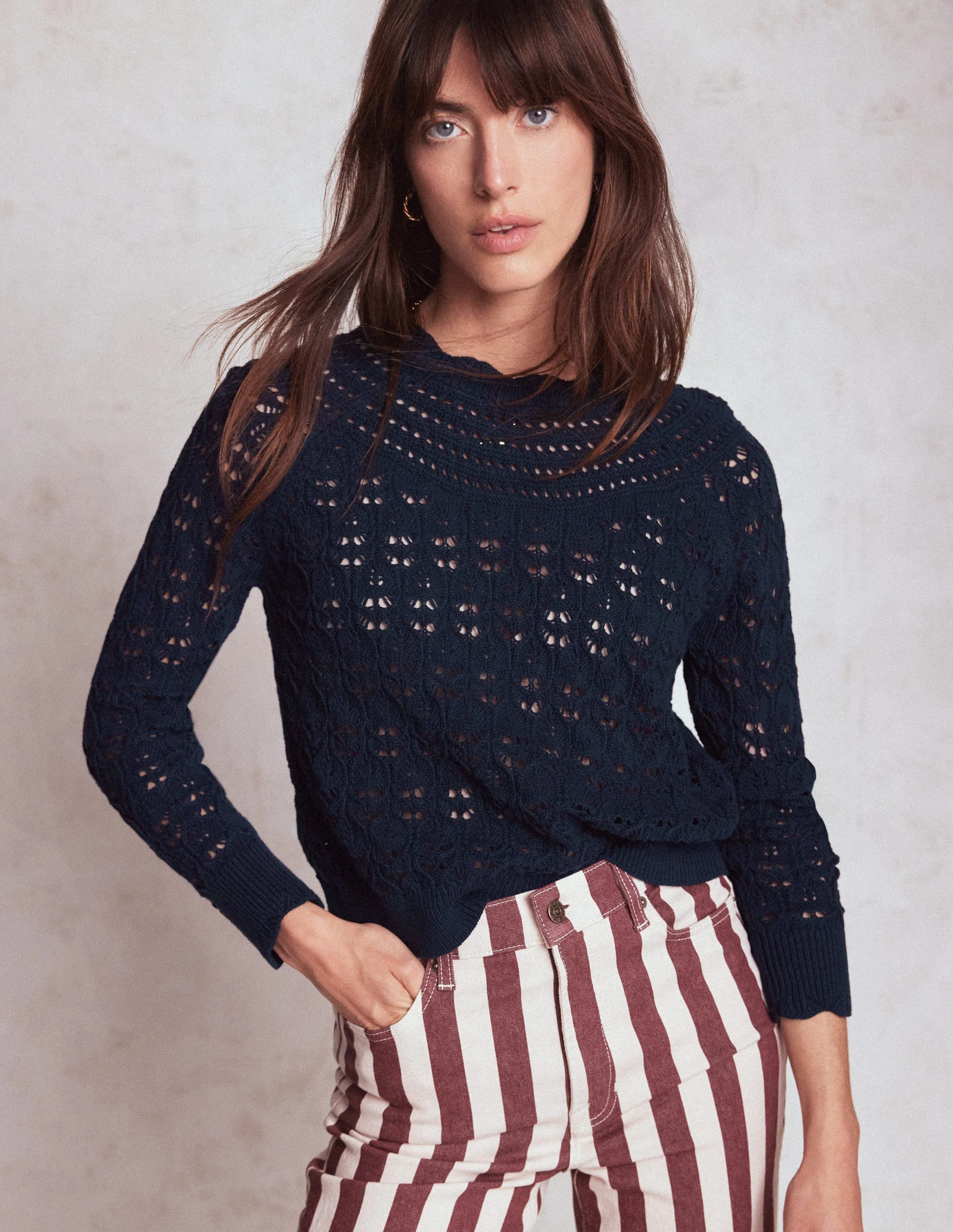 Crochet Mix Stitch Jumper-Navy - Image 4