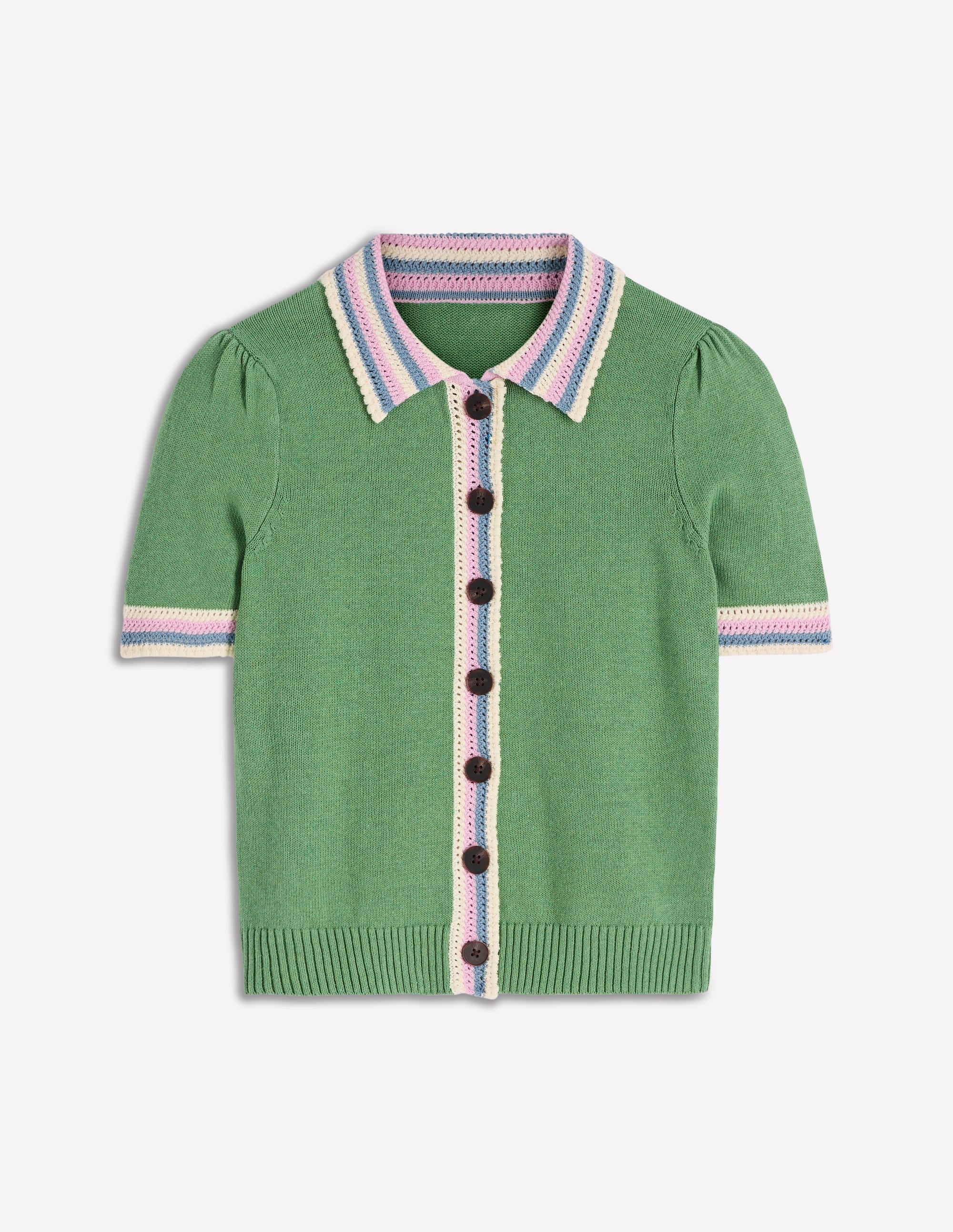 Crochet Trim Cardigan-Green - Image 5