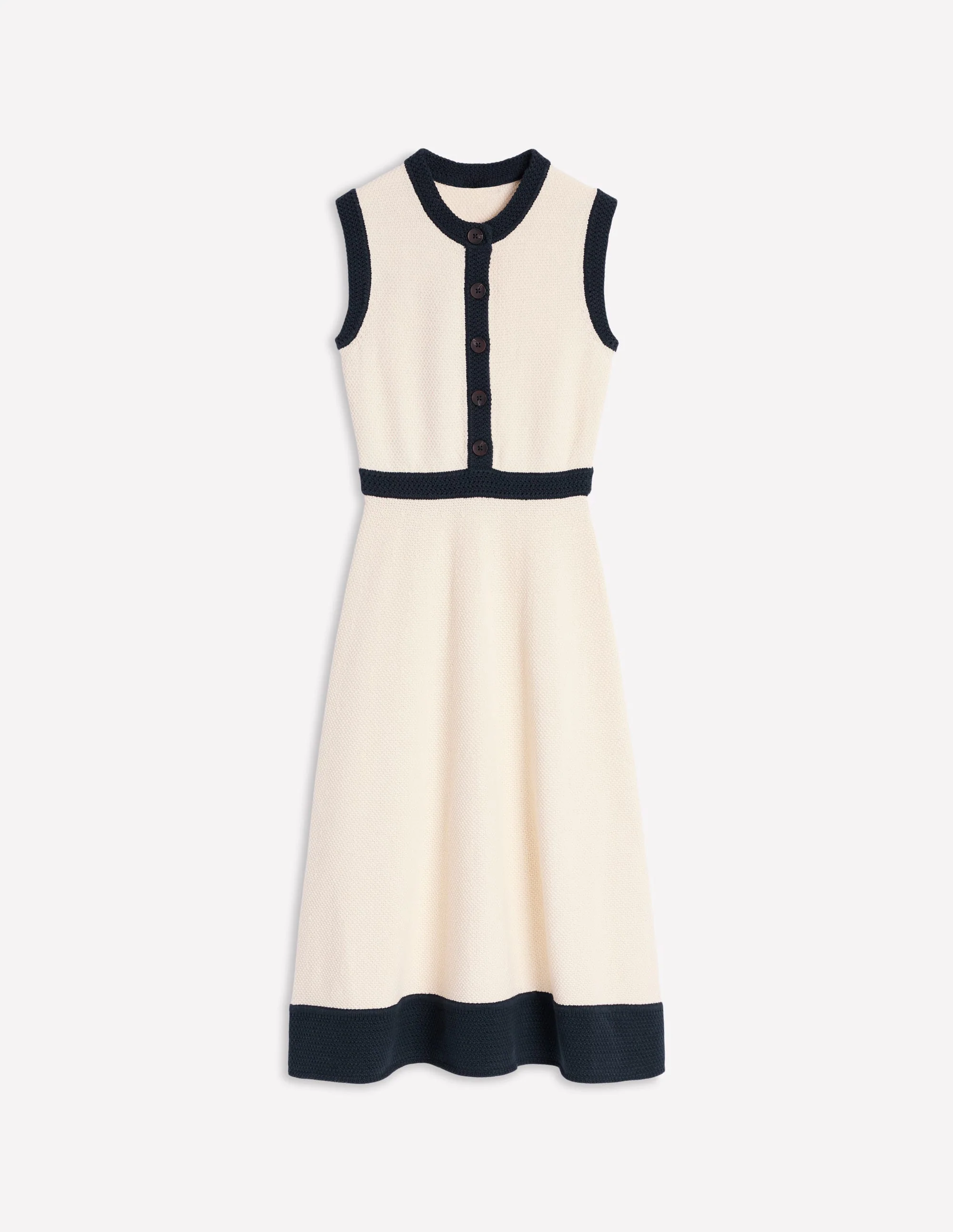 Crochet Trim Knitted Dress-Ivory, Navy - Image 2