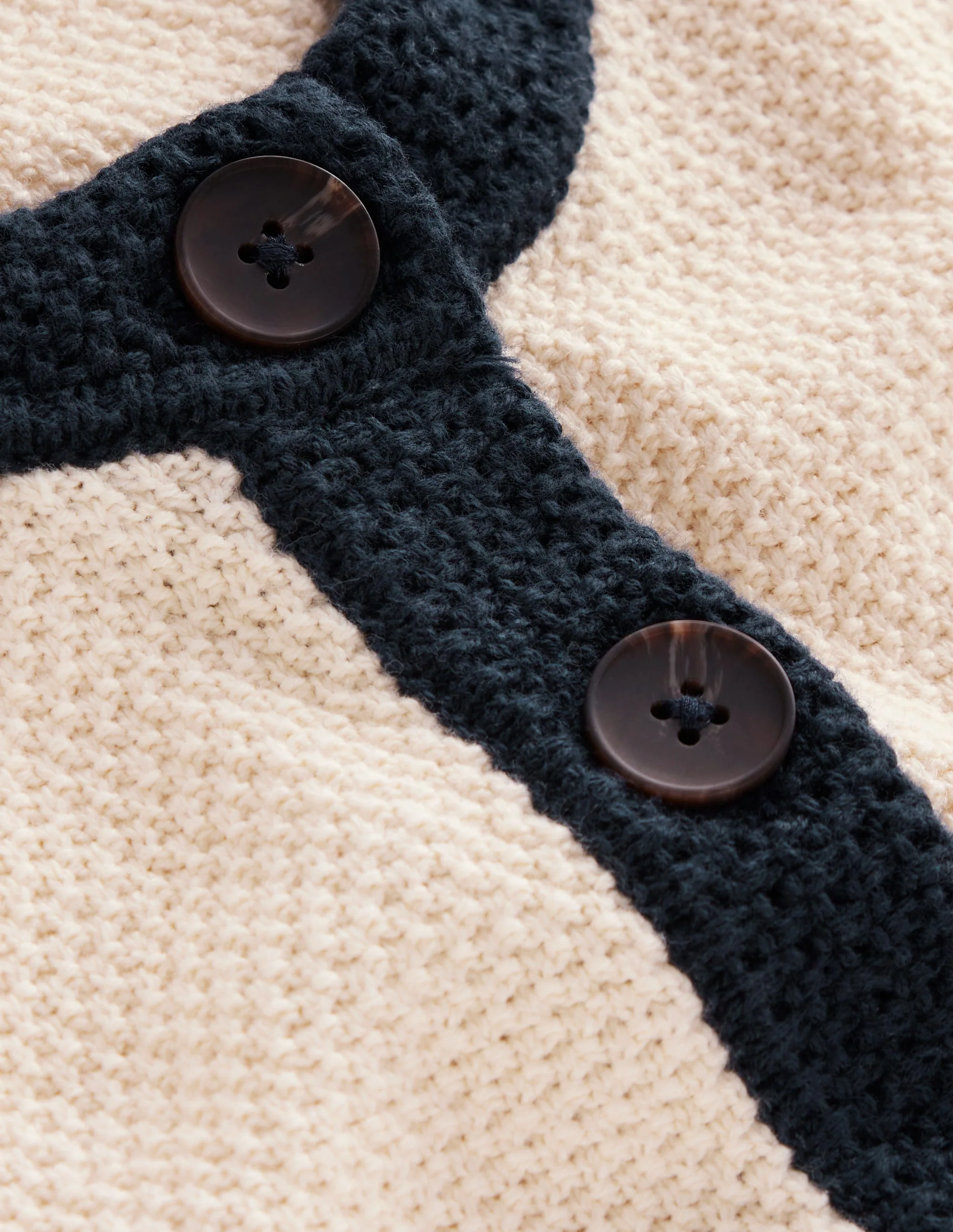Crochet Trim Knitted Dress-Ivory, Navy - Image 4