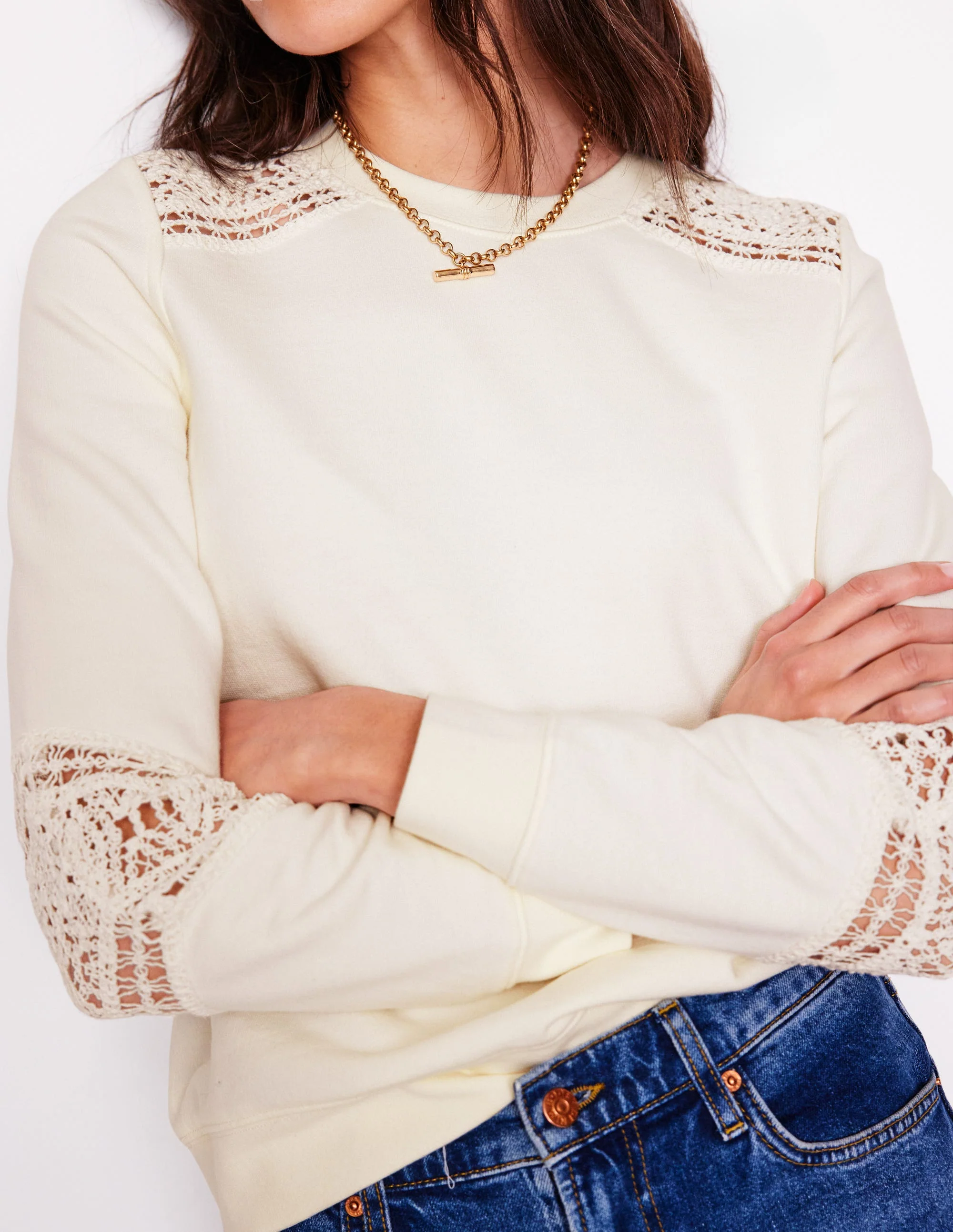 Crochet Trim Sweatshirt-Ivory - Image 2
