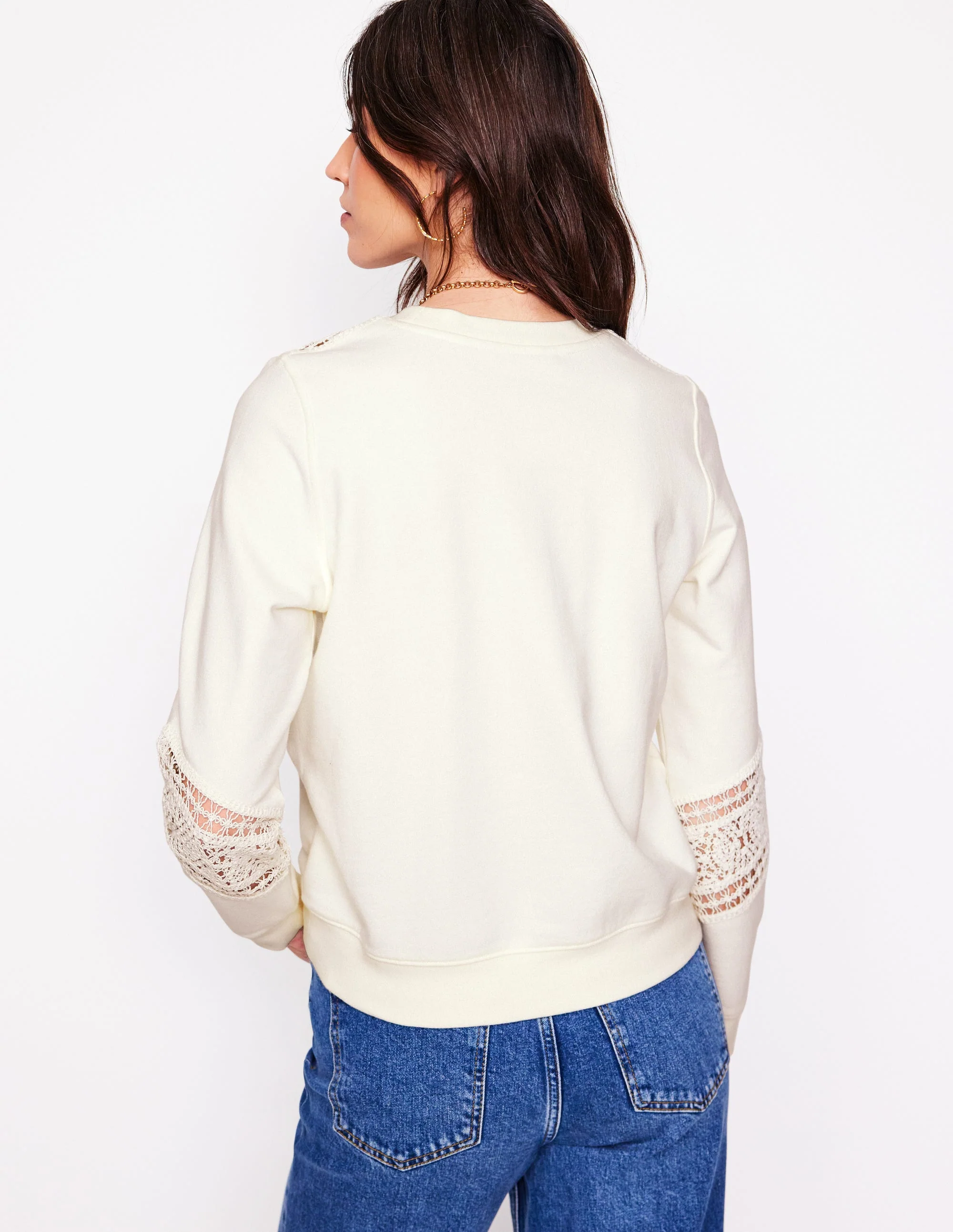 Crochet Trim Sweatshirt-Ivory - Image 3