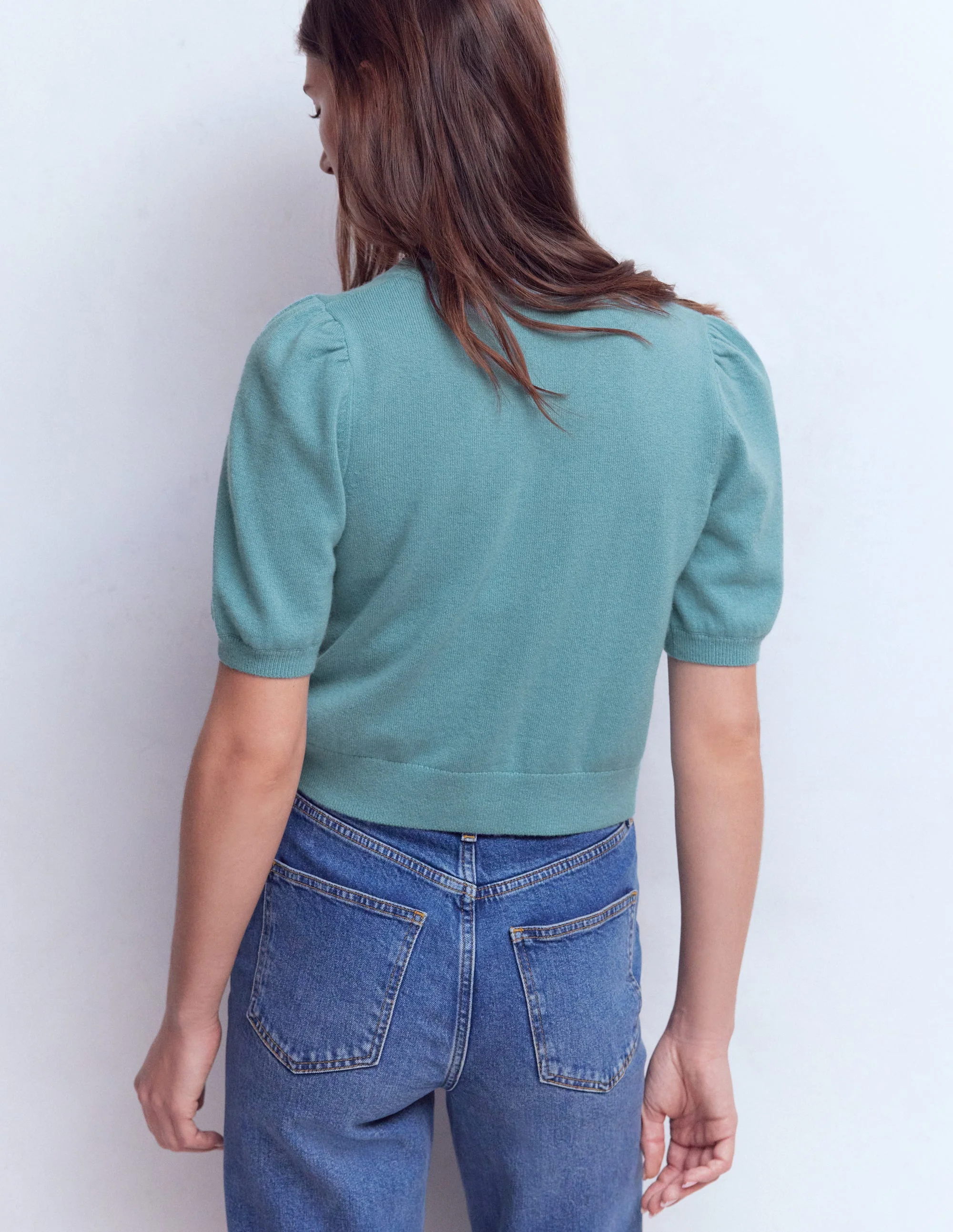 Cropped Cashmere Cardigan-Misty Blue - Image 3
