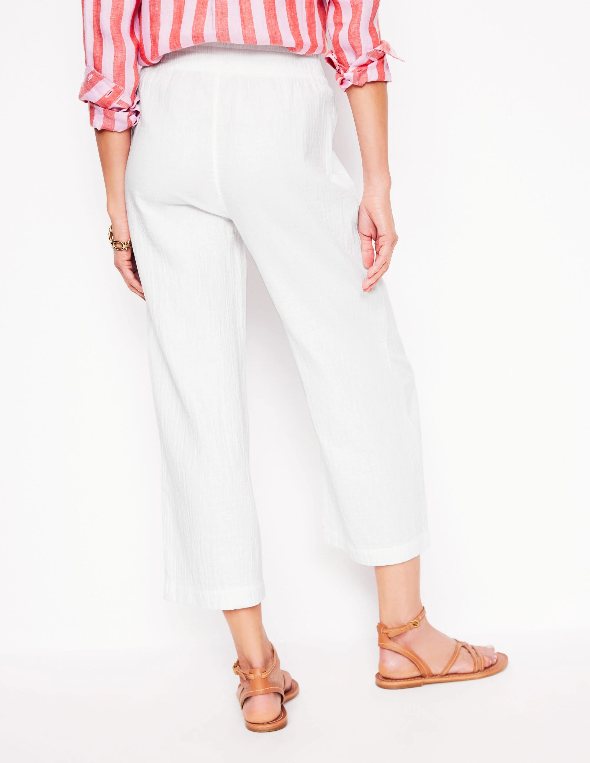 Cropped Double Cloth Trousers-White - Image 4