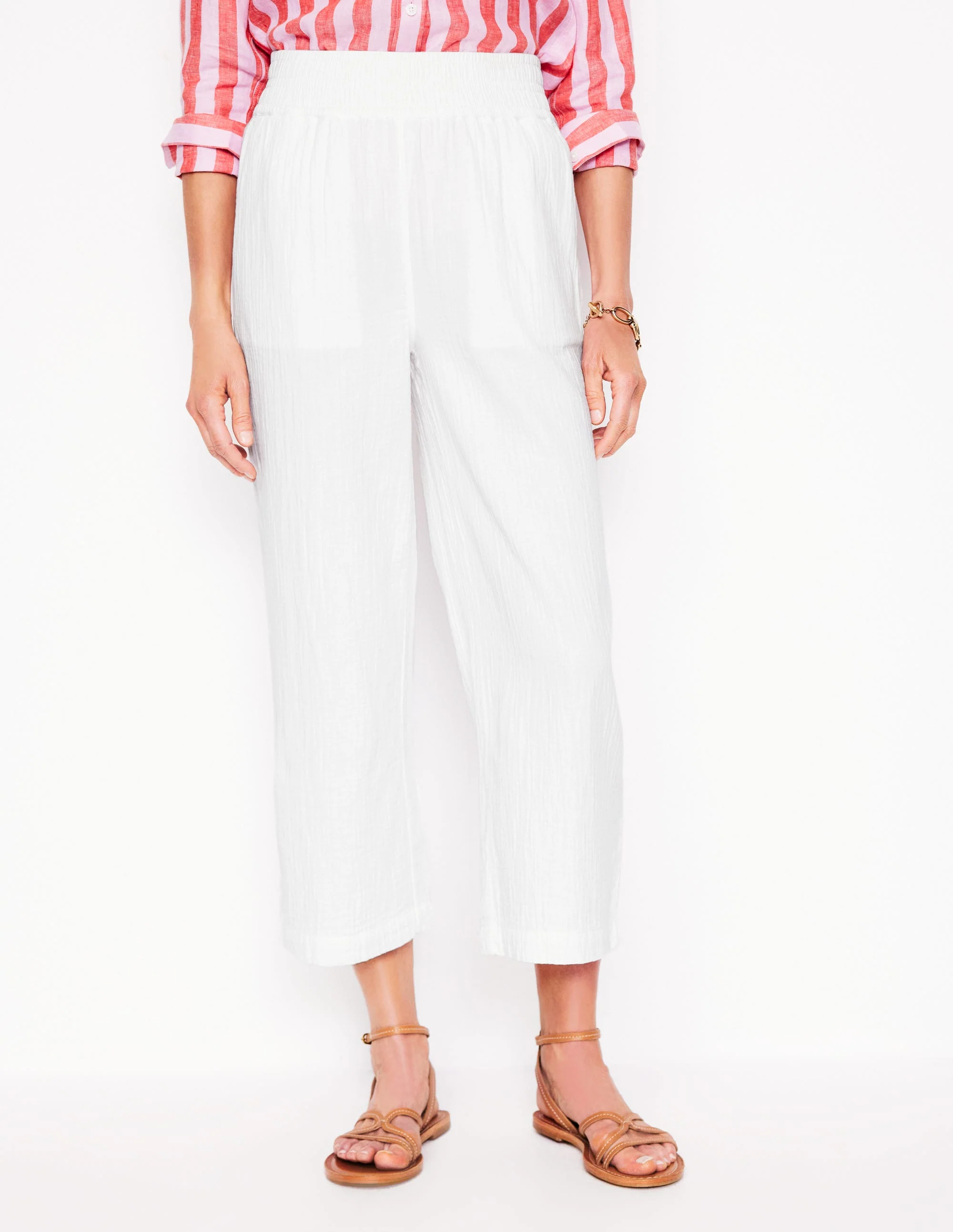 Cropped Double Cloth Trousers-White - Image 5