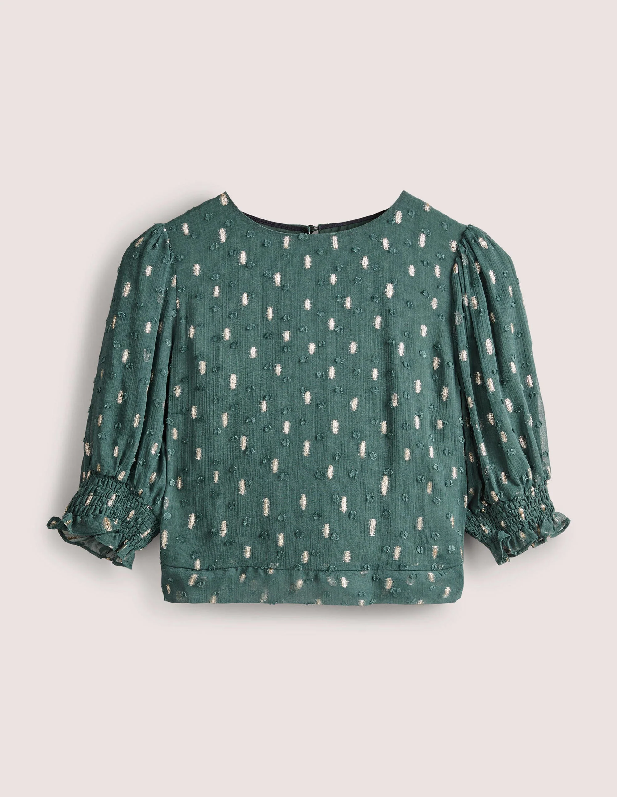 Cropped Metallic Smocked Top-Deep Forest and Gold Clip - Image 5