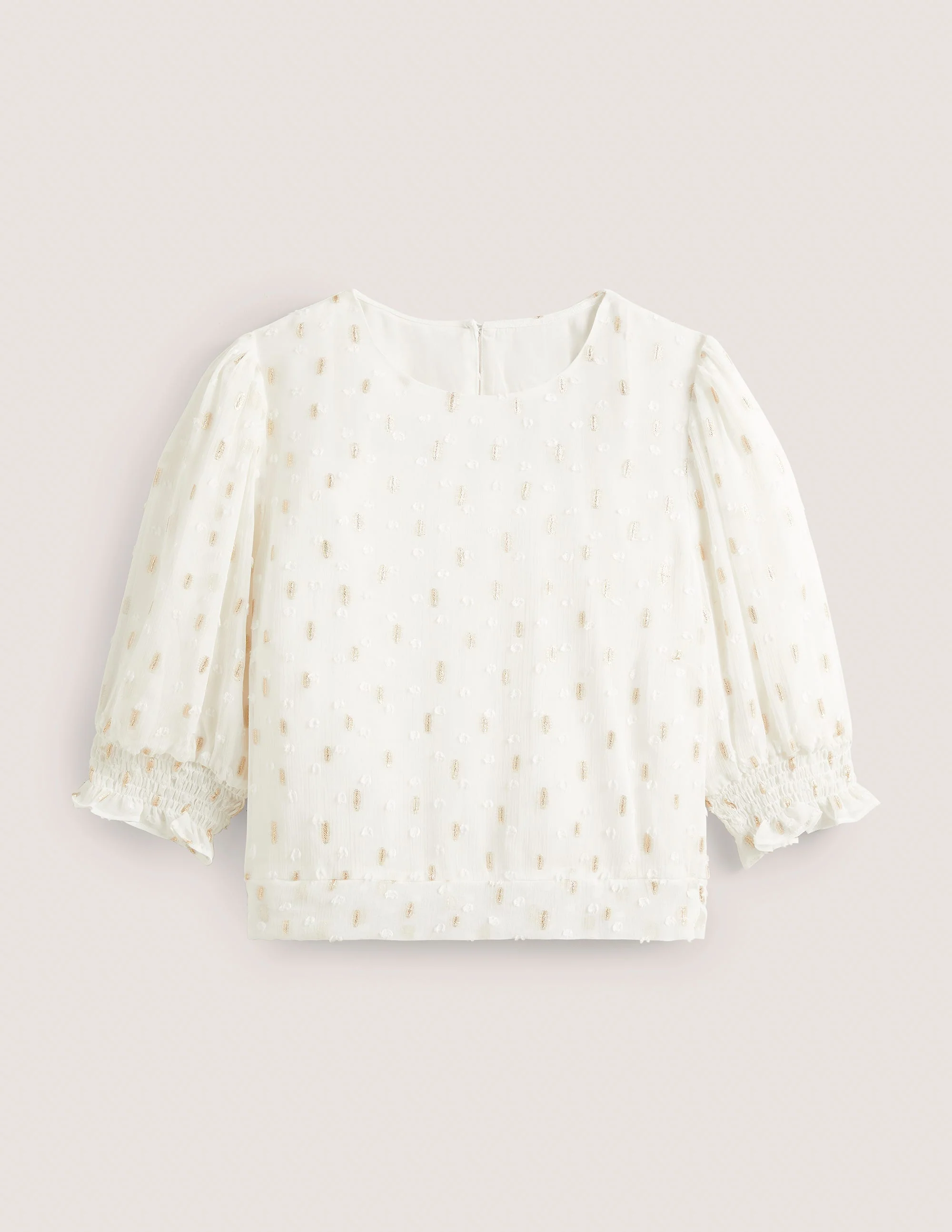 Cropped Metallic Smocked Top-Ivory and Gold Clip - Image 5