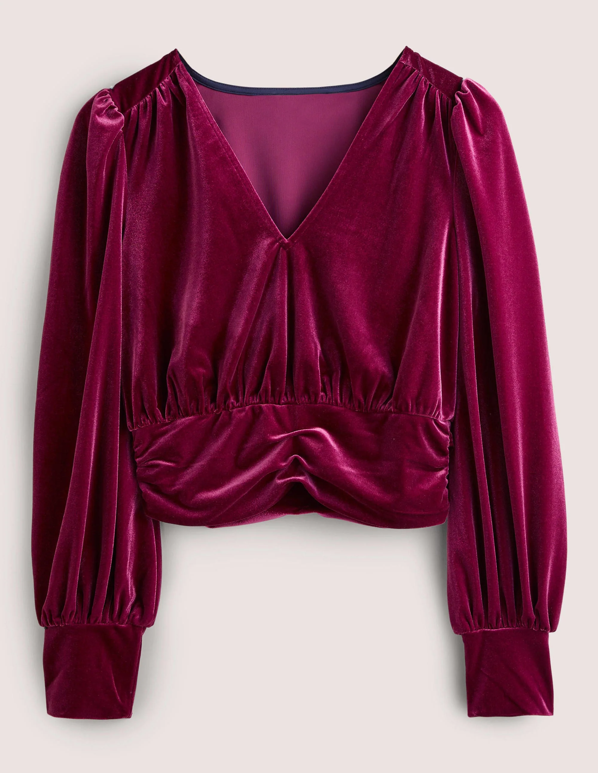 Cropped Velvet Blouson Top-Mulled Wine Purple - Image 6