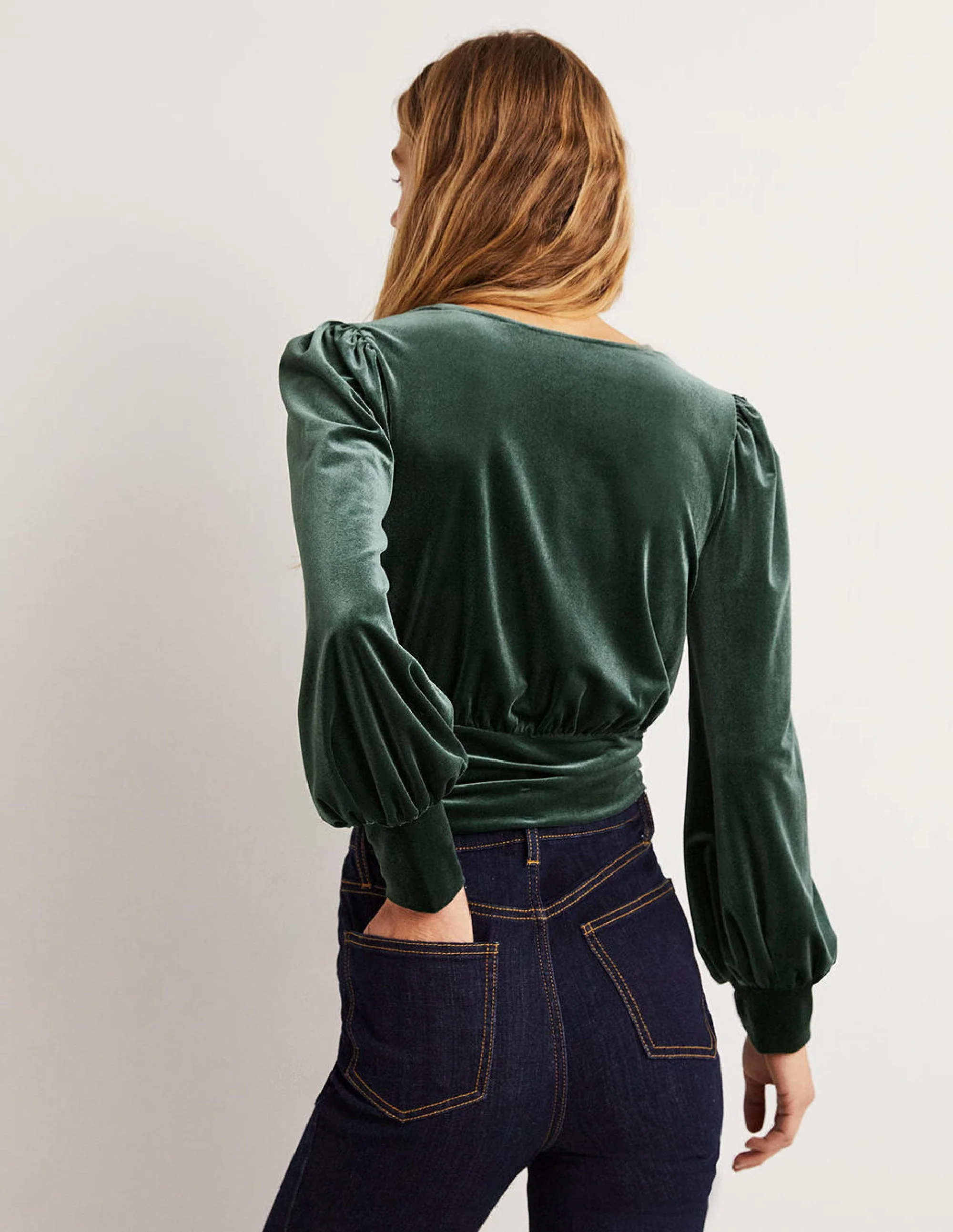 Cropped Velvet Blouson Top-Onyx Green - Image 3