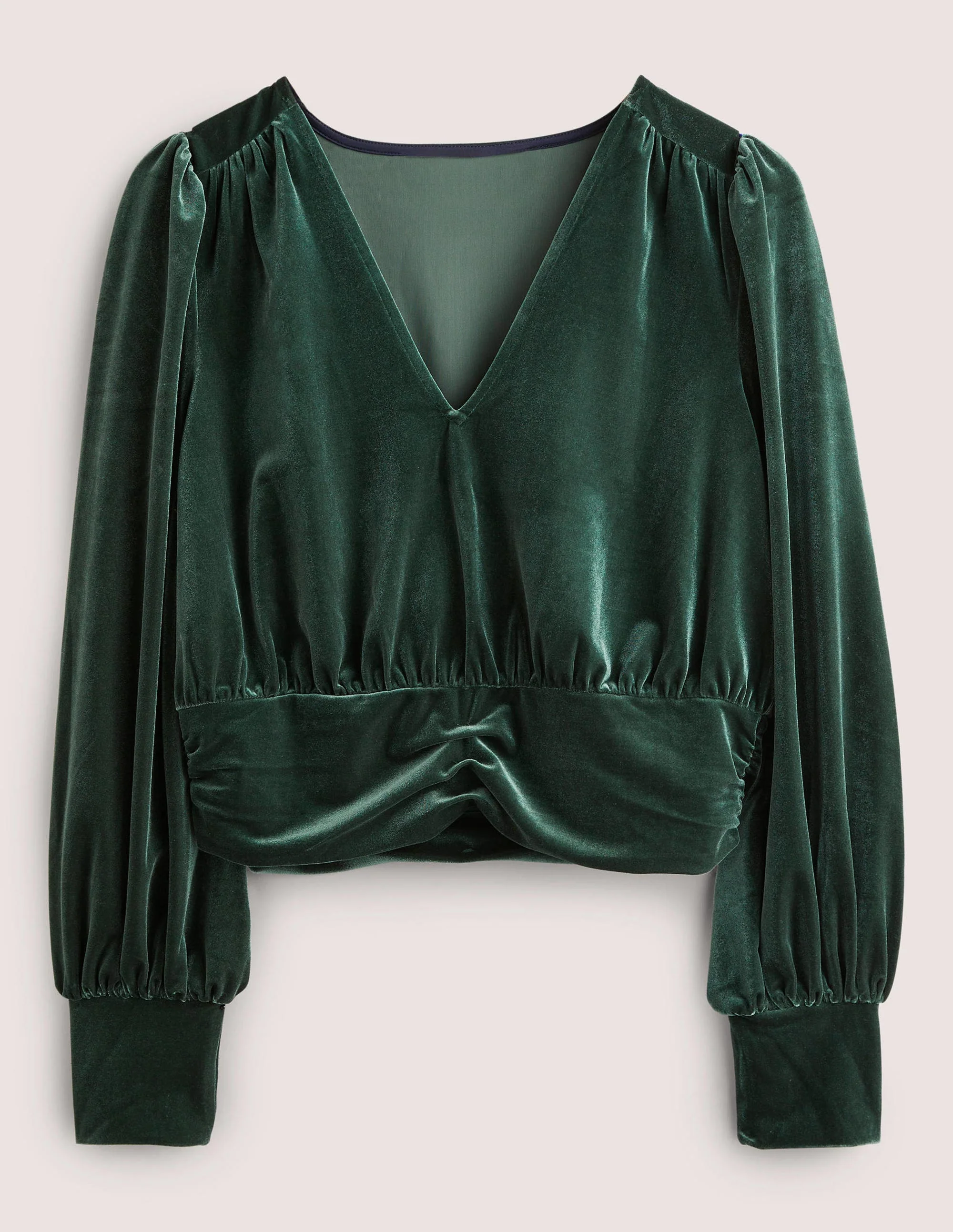 Cropped Velvet Blouson Top-Onyx Green - Image 5