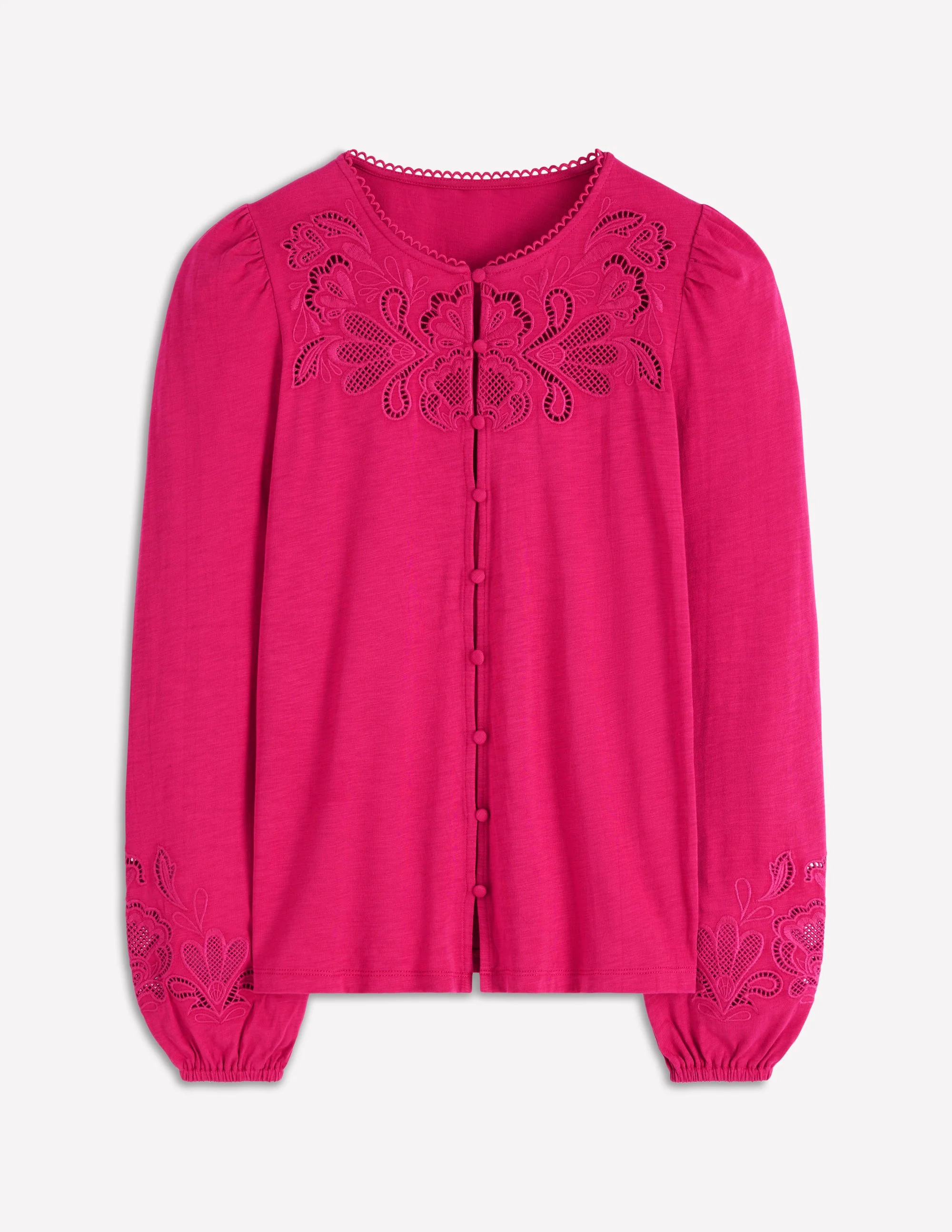 Cutwork Detail Jersey Top-Vibrant Pink - Image 4