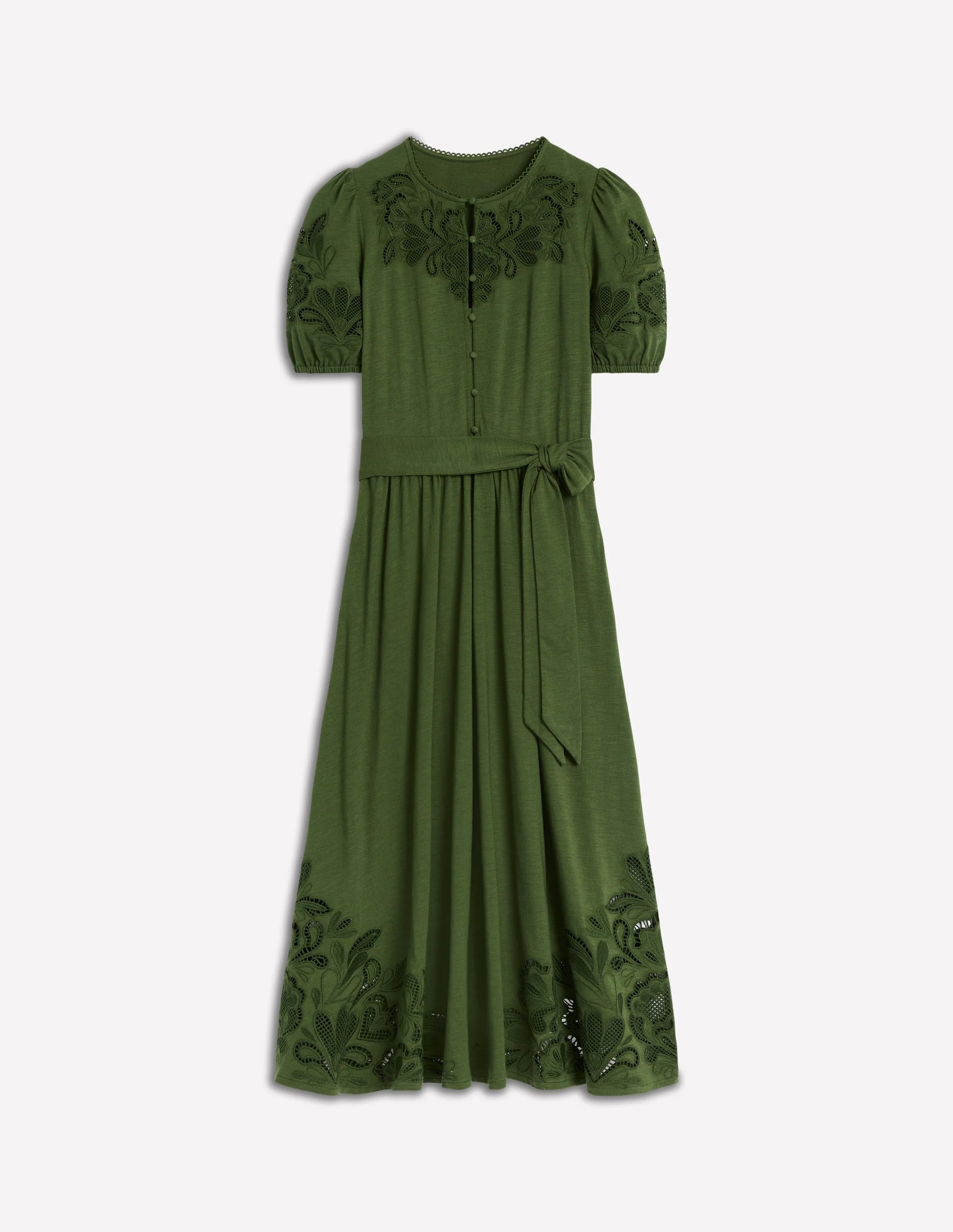 Cutwork Detail Midi Dress-Green Fir - Image 5