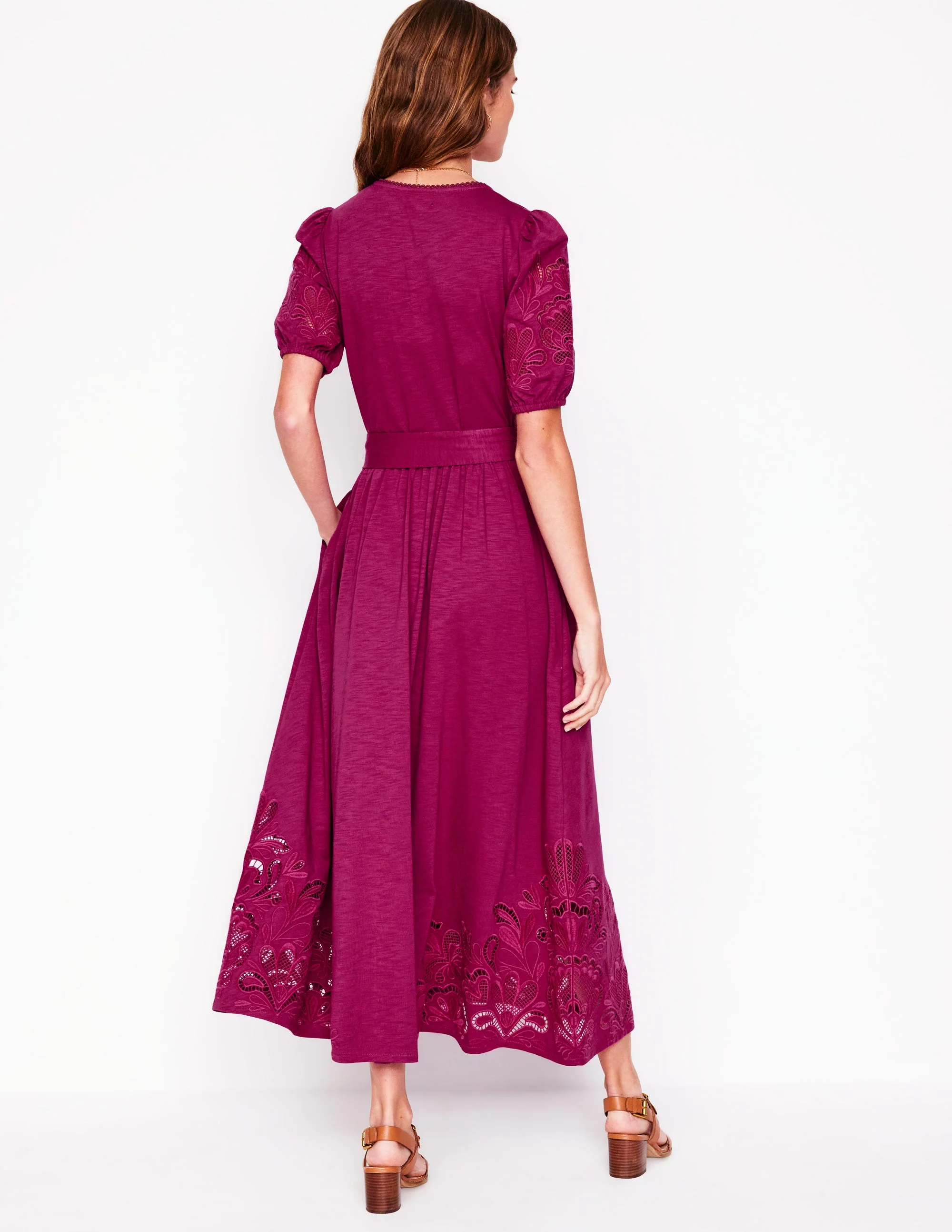 Cutwork Detail Midi Dress-Rich Magenta - Image 3