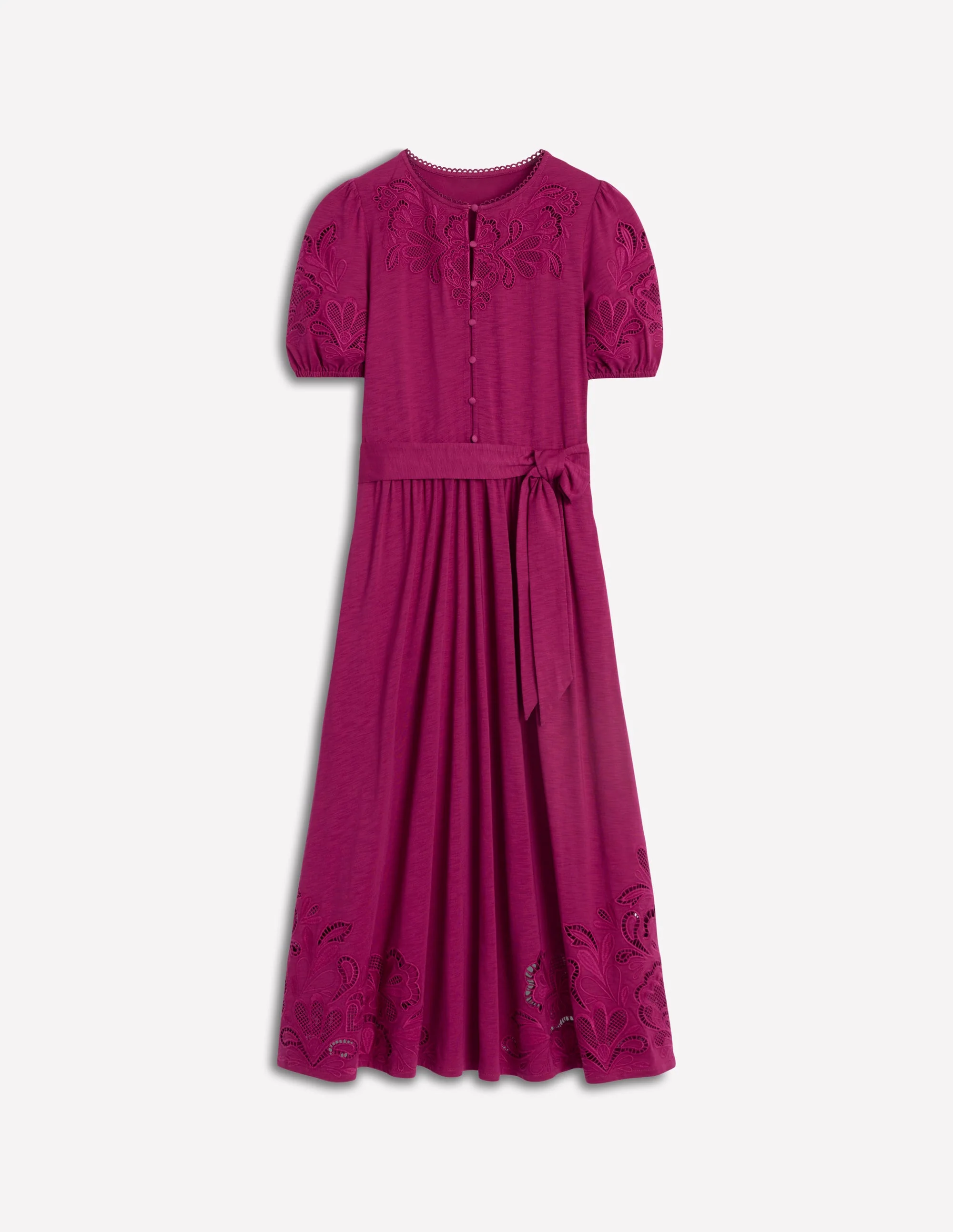 Cutwork Detail Midi Dress-Rich Magenta - Image 5