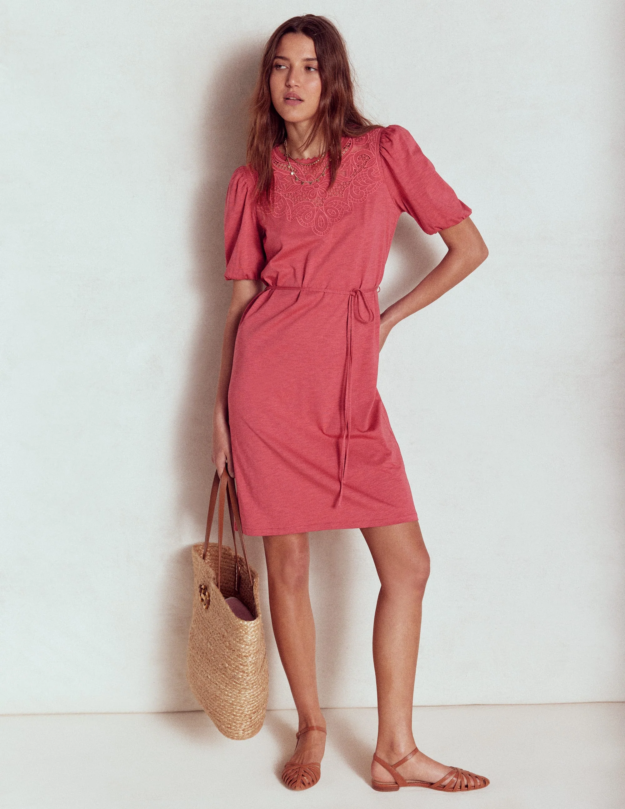 Cutwork Detail Short Dress-Terracotta - Image 4