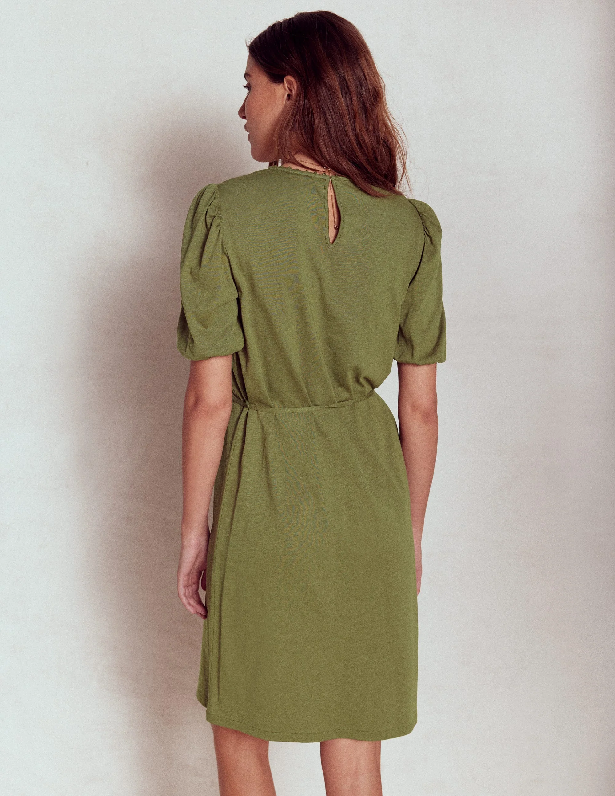 Cutwork Detail Short Dress-Woodland Green - Image 4