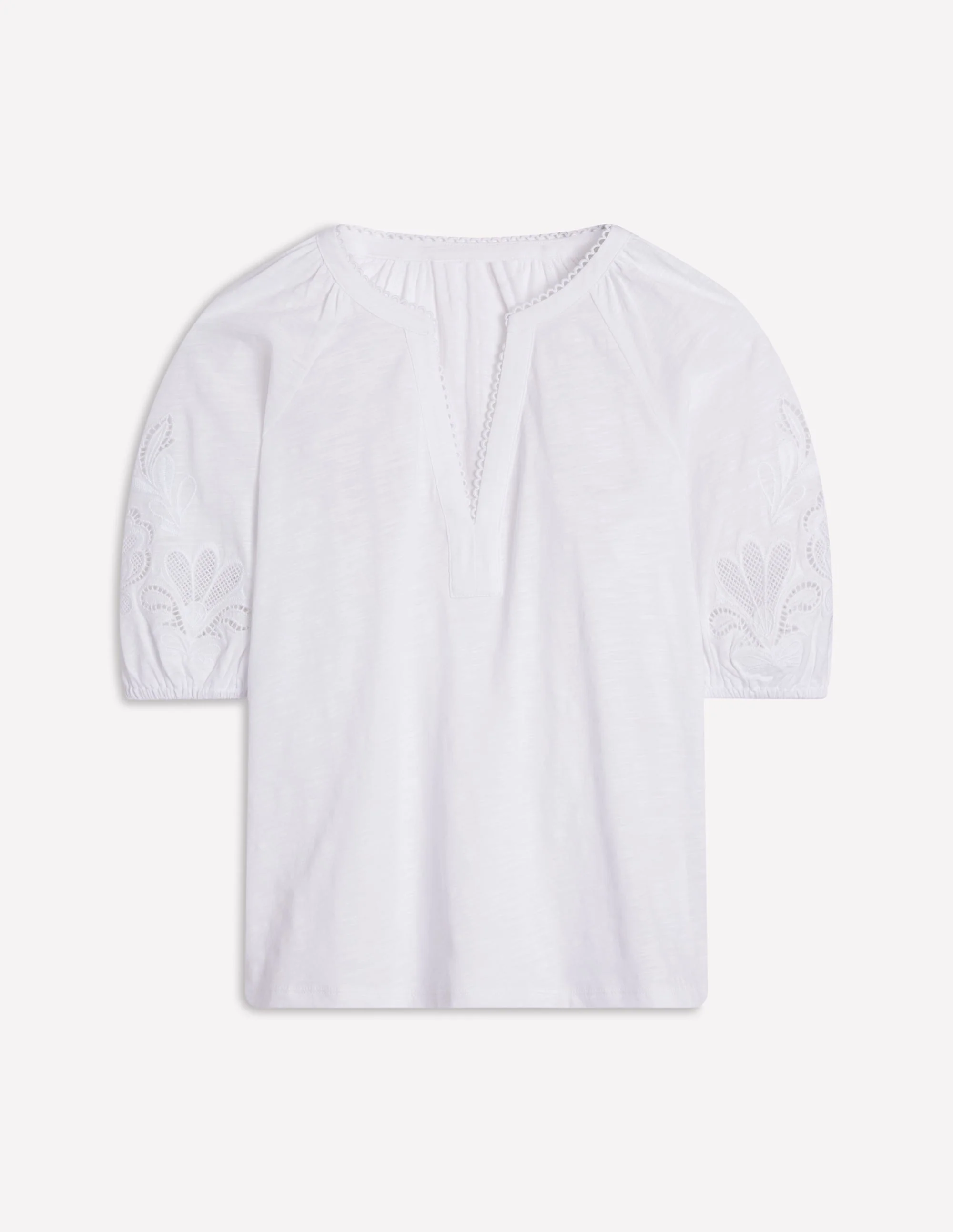Cutwork Notch Neck Top-White - Image 7