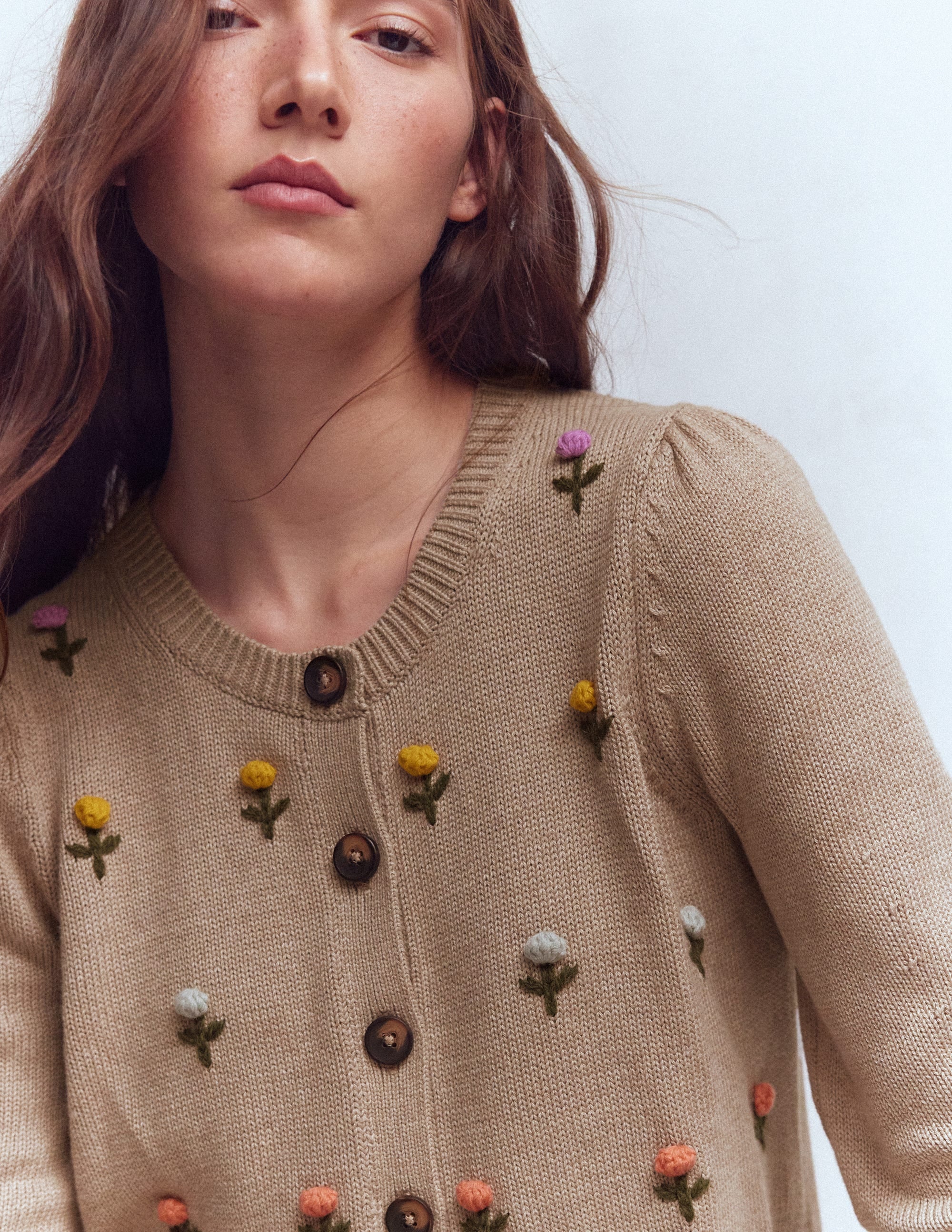 Davina Puff Sleeve Cardigan-Chinchilla Embroidery - Image 2