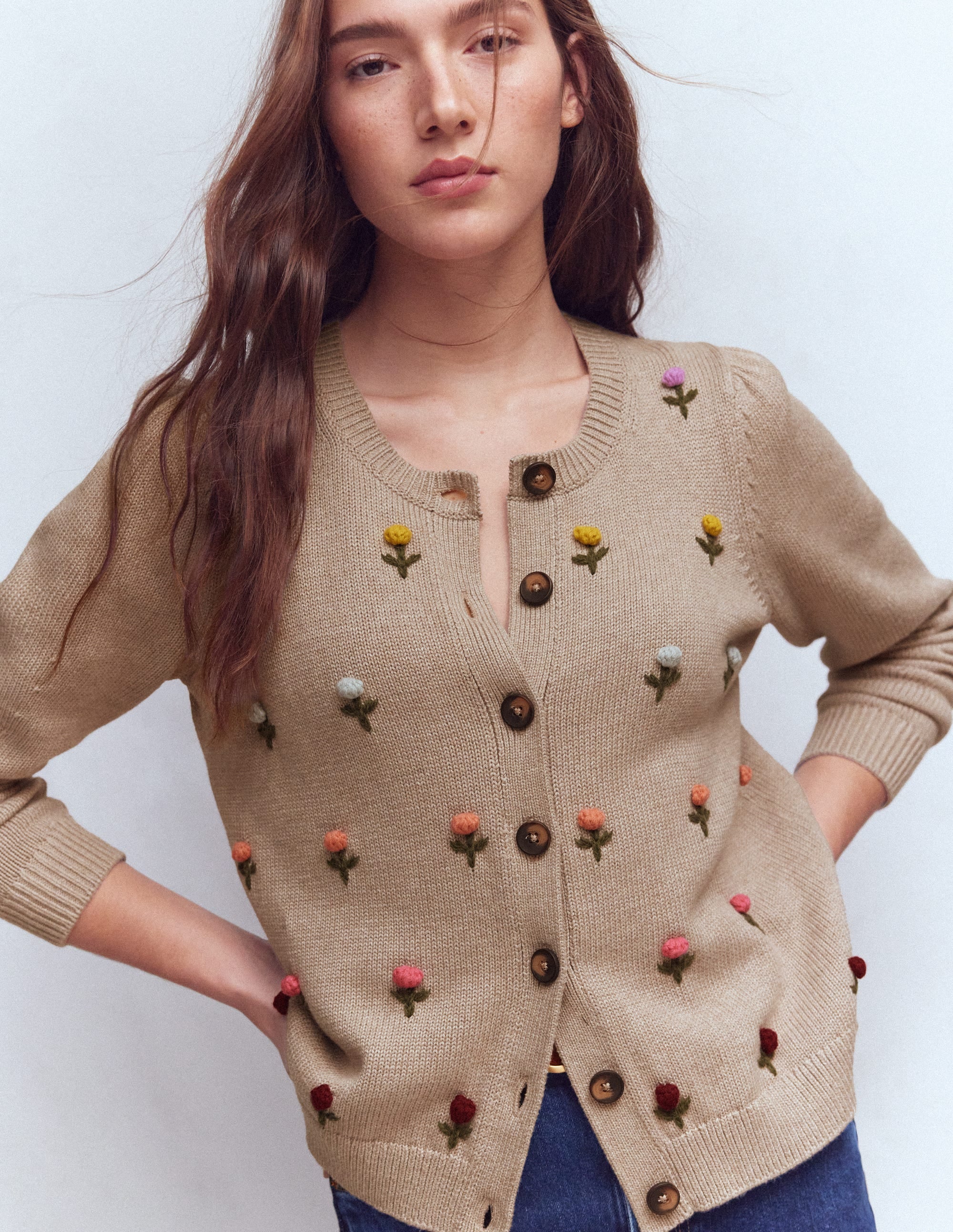 Davina Puff Sleeve Cardigan-Chinchilla Embroidery - Image 4