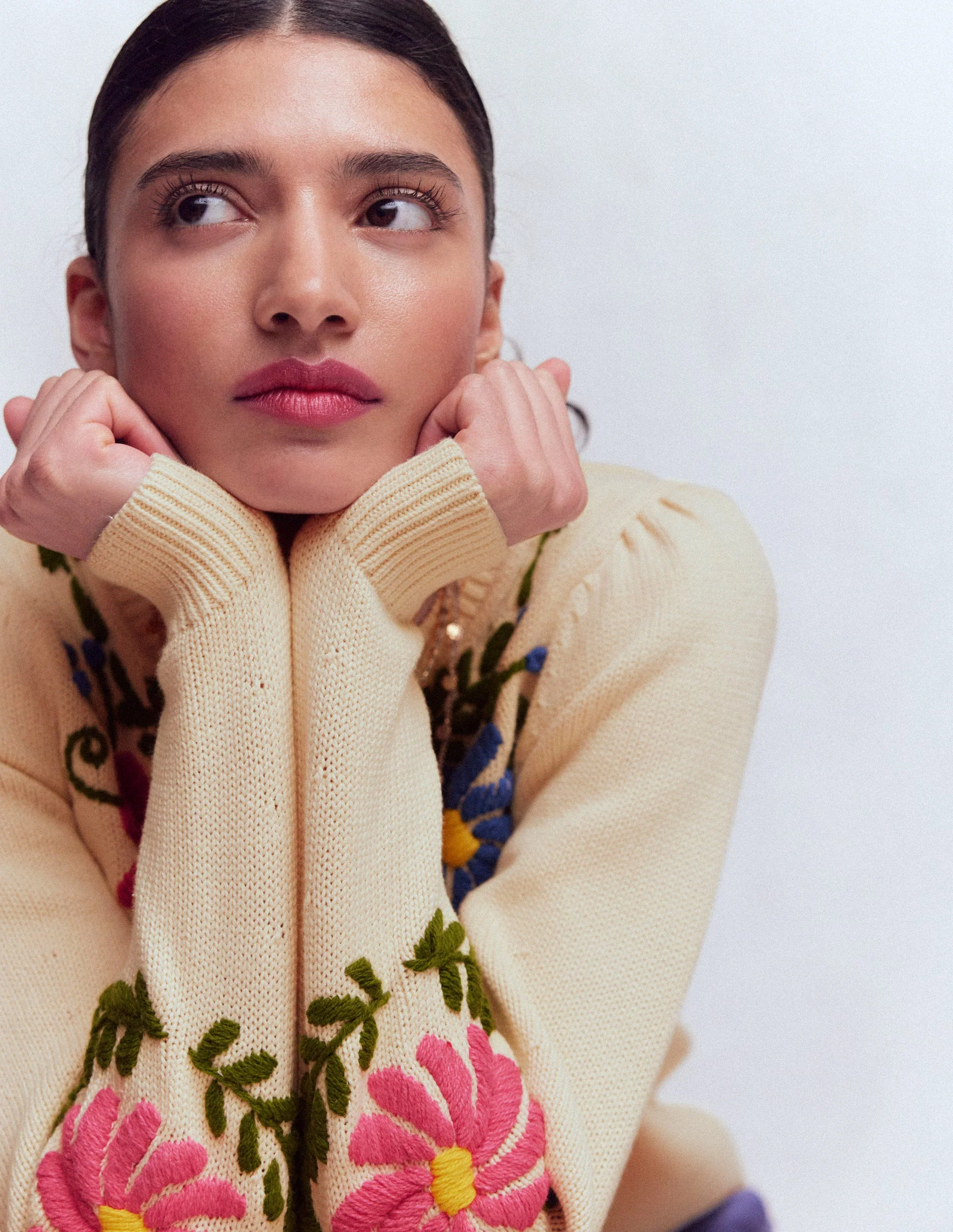 Davina Puff Sleeve Jumper-Ivory Embroidery - Image 2