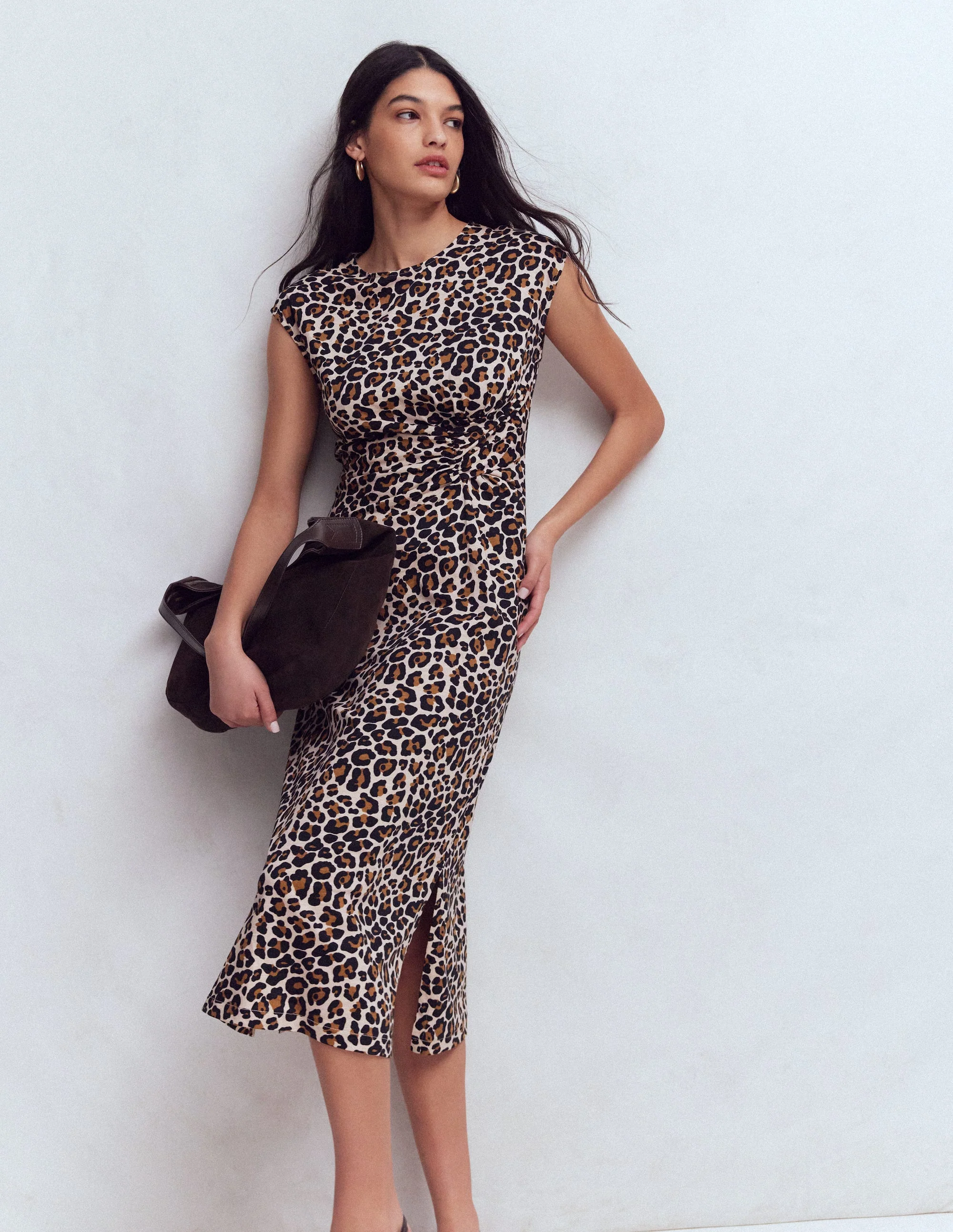 Delilah Twist Midi Dress-Almond Milk, Cheetah Pop - Image 6