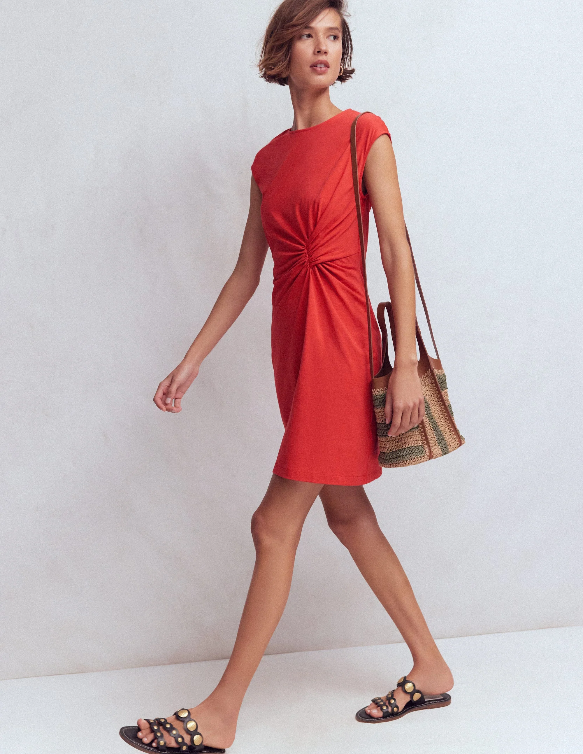 Delilah Twist Short Dress-Red Coral - Image 4
