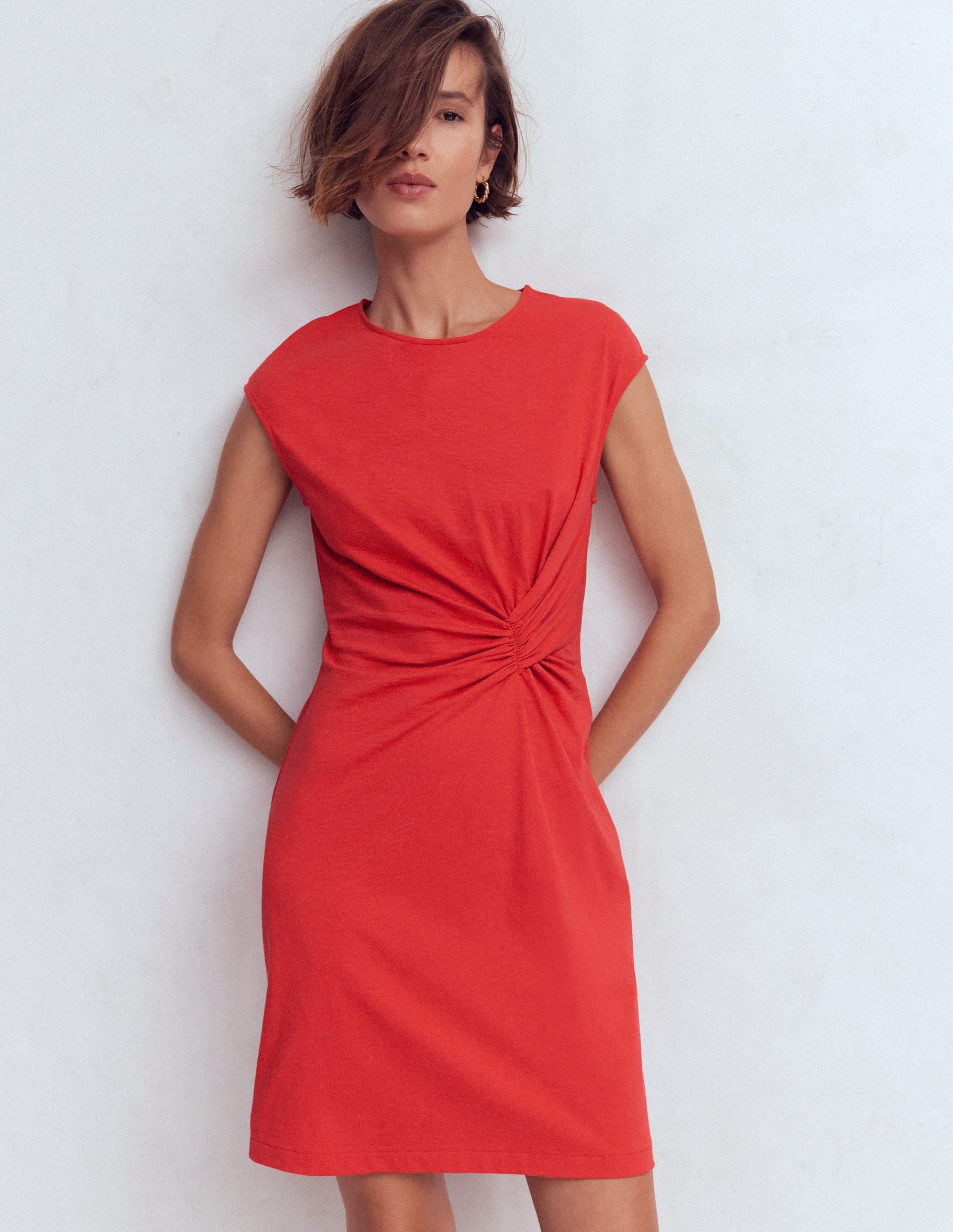 Delilah Twist Short Dress-Red Coral - Image 5