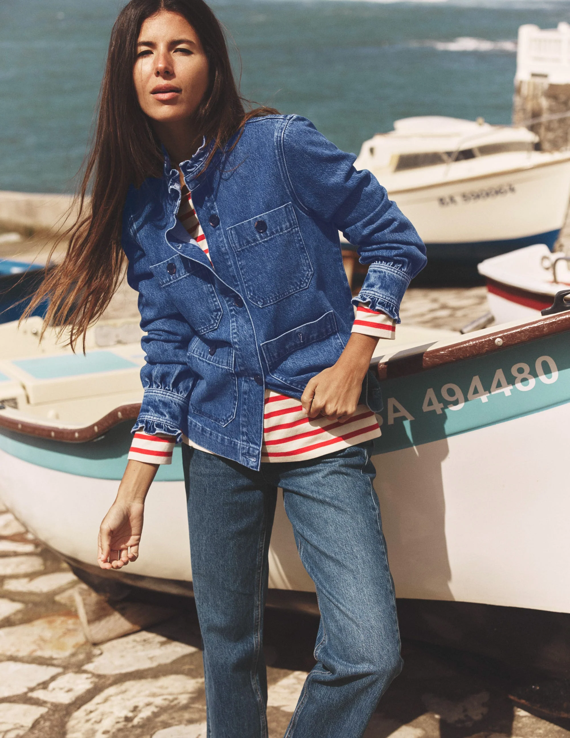 Denim Frill Collar Jacket-Mid Wash - Image 2