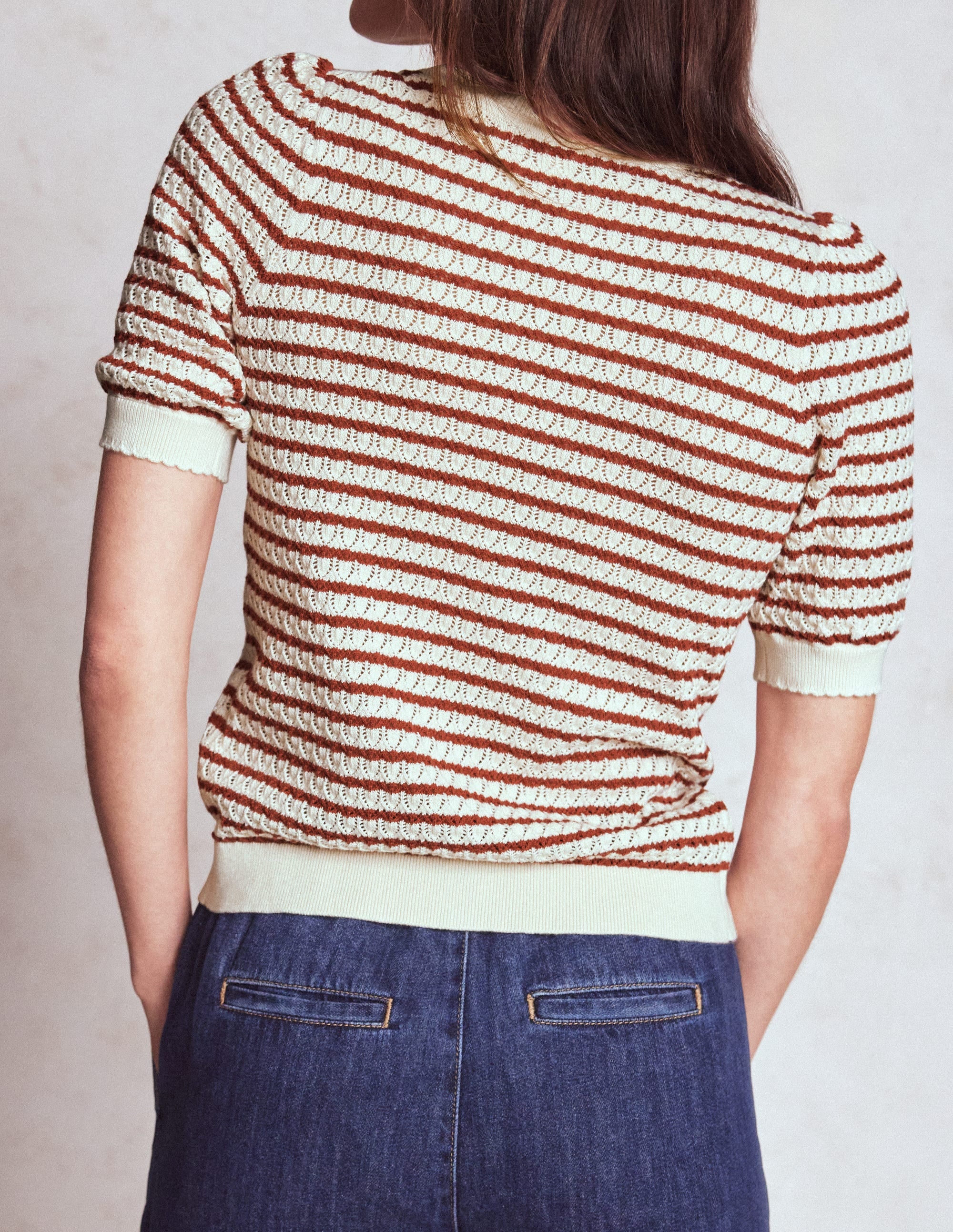 Dot Pointelle Cardigan-Warm Ivory/ Red - Image 3