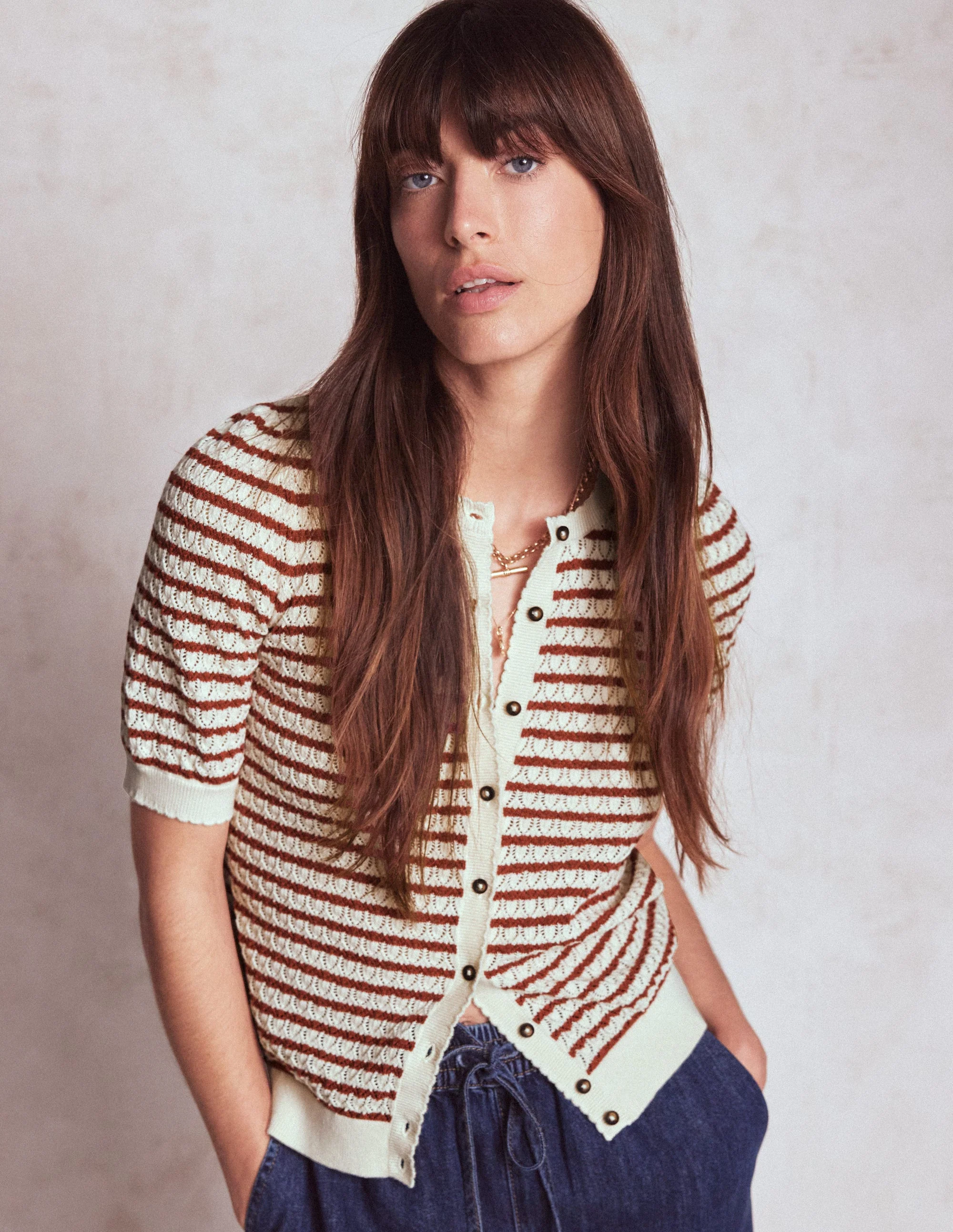 Dot Pointelle Cardigan-Warm Ivory/ Red - Image 4