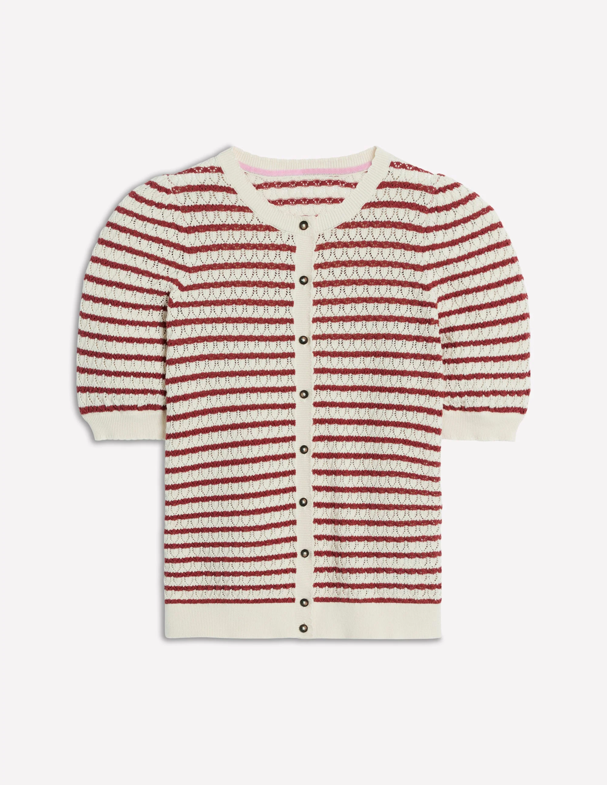 Dot Pointelle Cardigan-Warm Ivory/ Red - Image 7