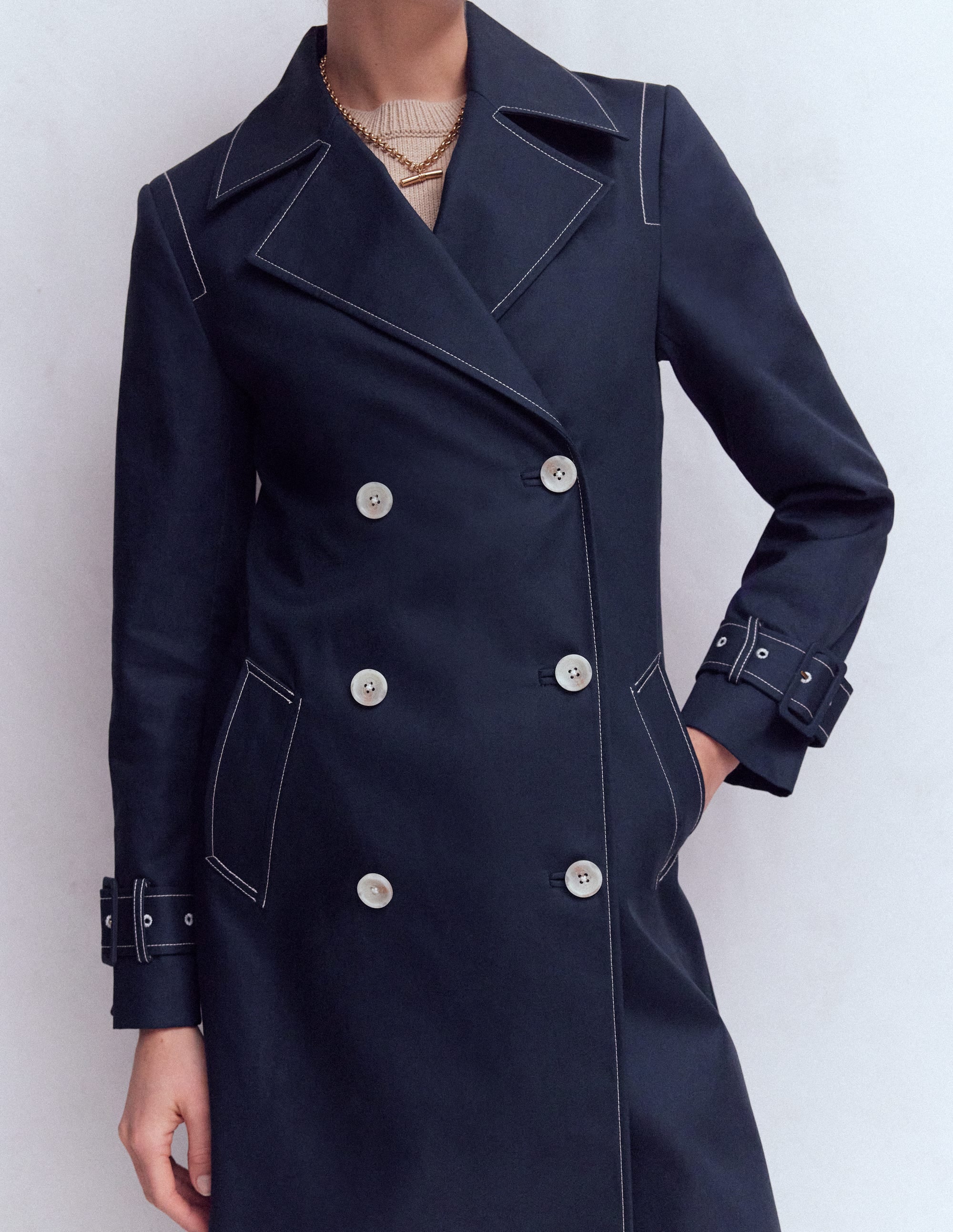 Double Breasted Trench-Navy - Image 2