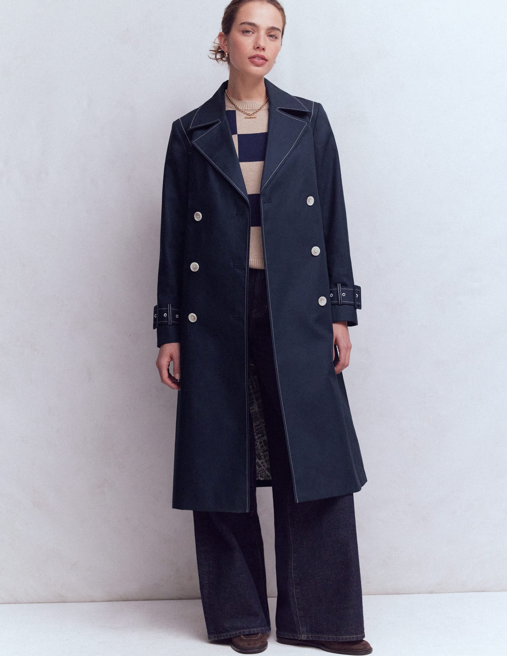 Double Breasted Trench-Navy - Image 4