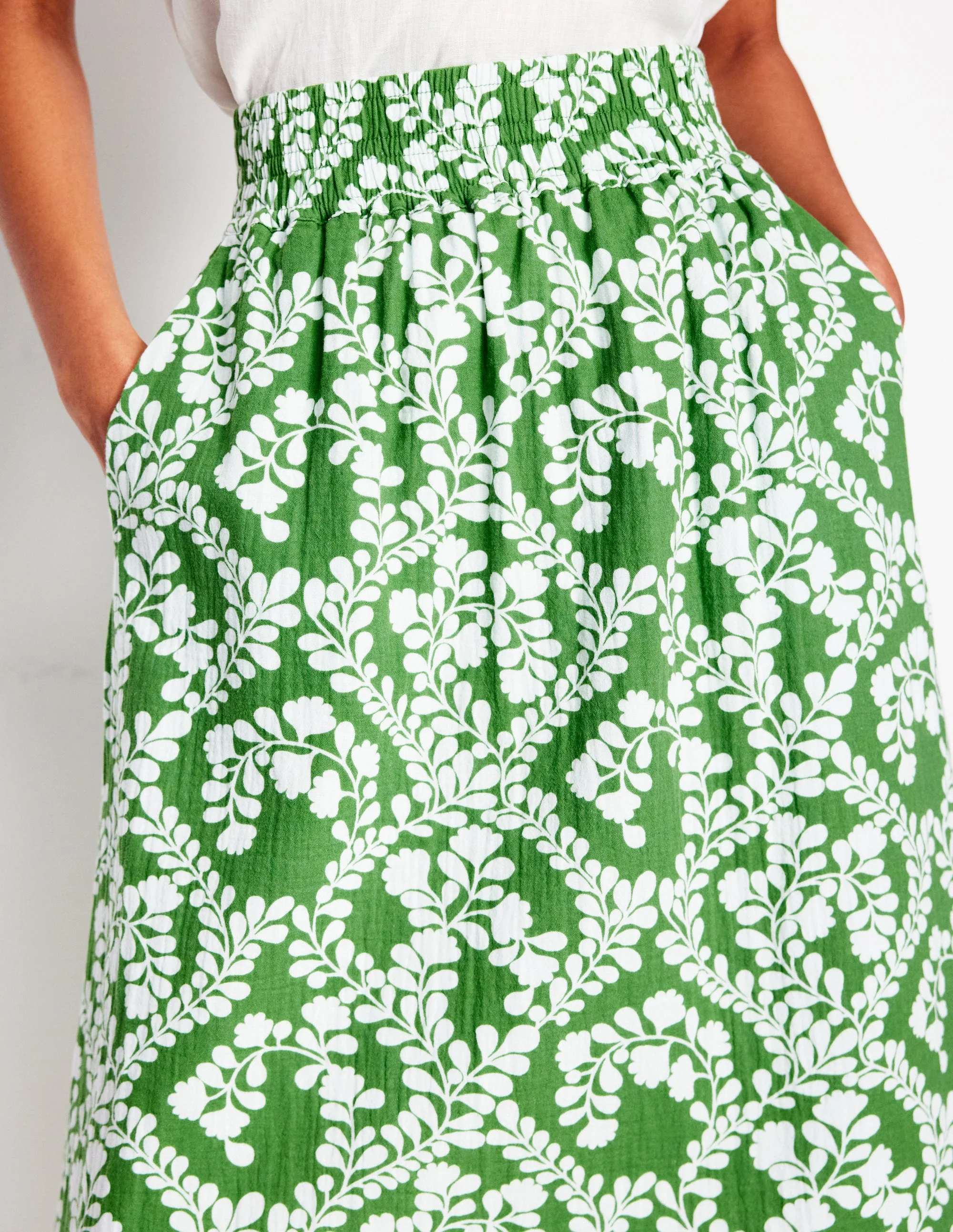 Double Cloth Smocked Skirt-Paradise Green,Vine Silhouette - Image 2