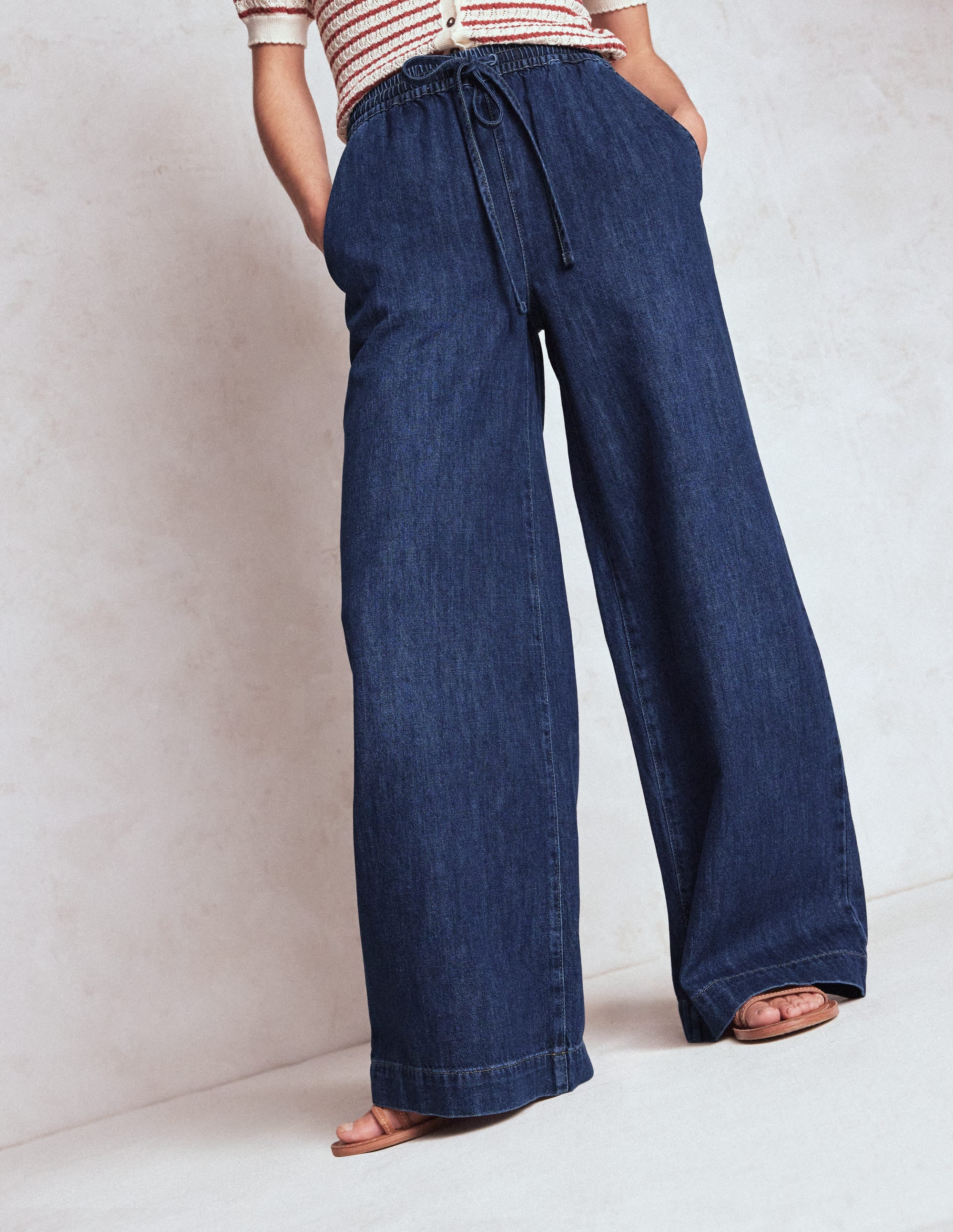Drawcord Denim Trousers-MID WASH - Image 4