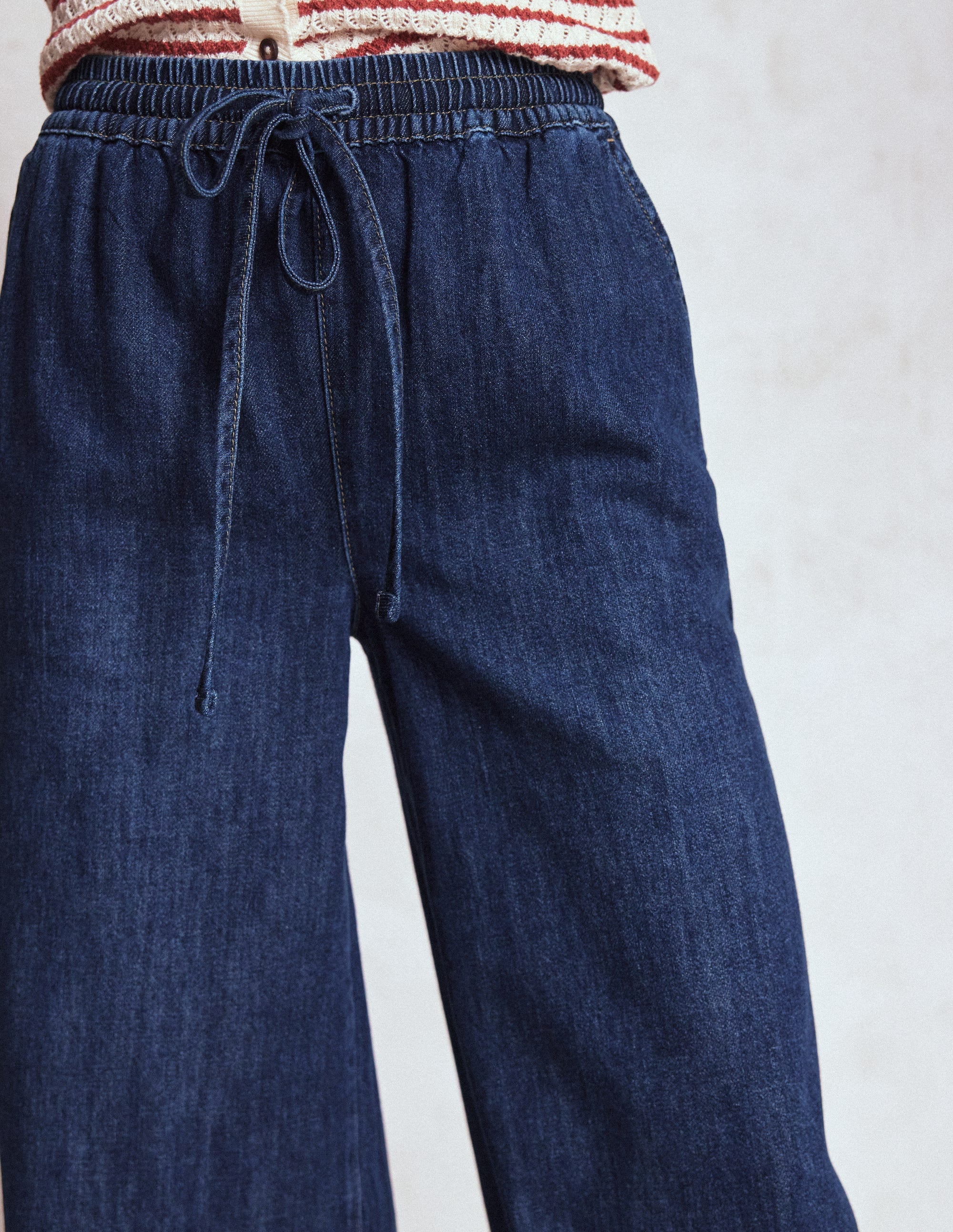 Drawcord Denim Trousers-MID WASH - Image 5