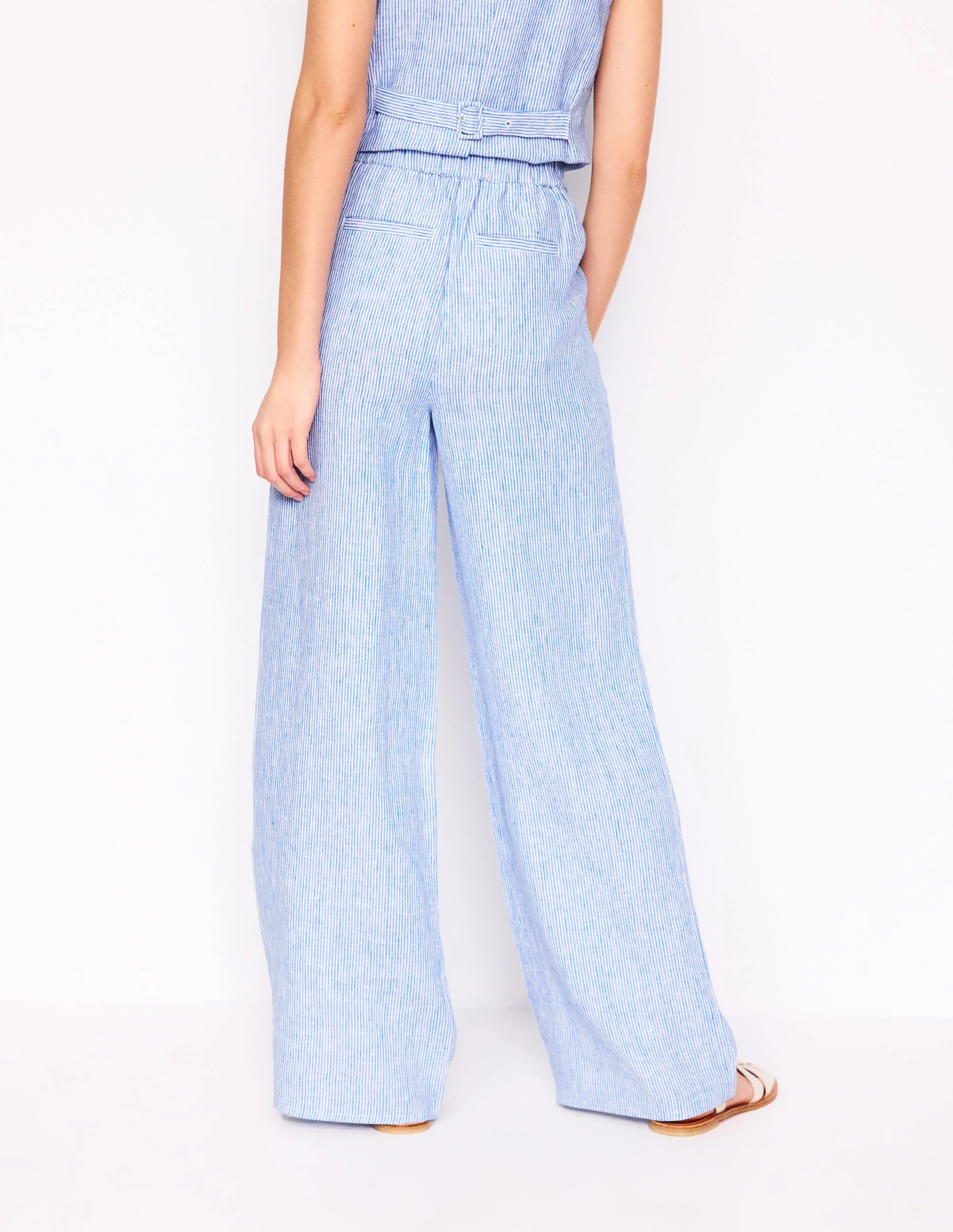 Dulwich Linen Trousers-Kingfisher Blue Fine Stripe - Image 4