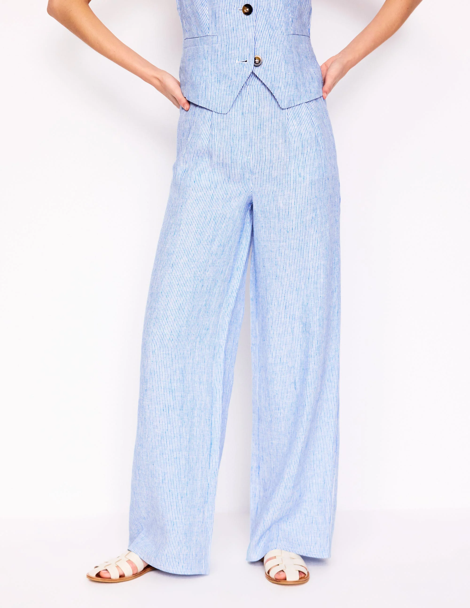 Dulwich Linen Trousers-Kingfisher Blue Fine Stripe - Image 5