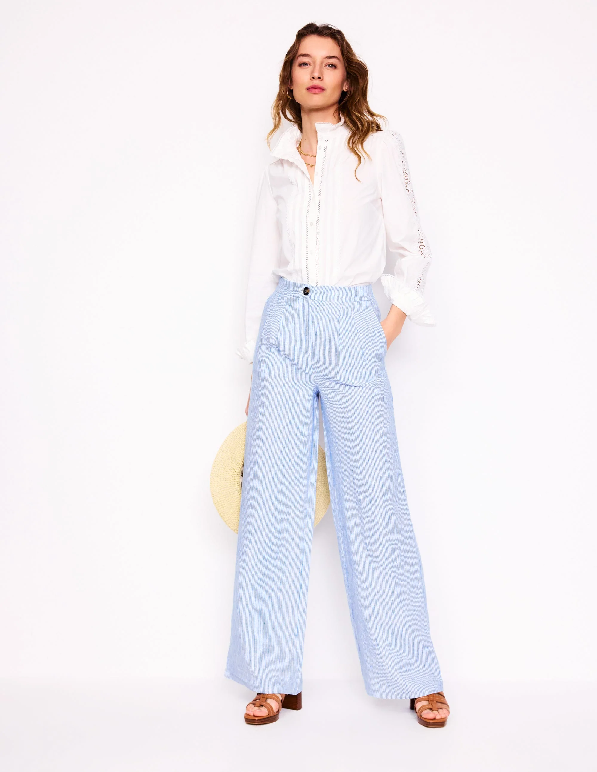 Dulwich Linen Trousers-Kingfisher Blue Fine Stripe - Image 7